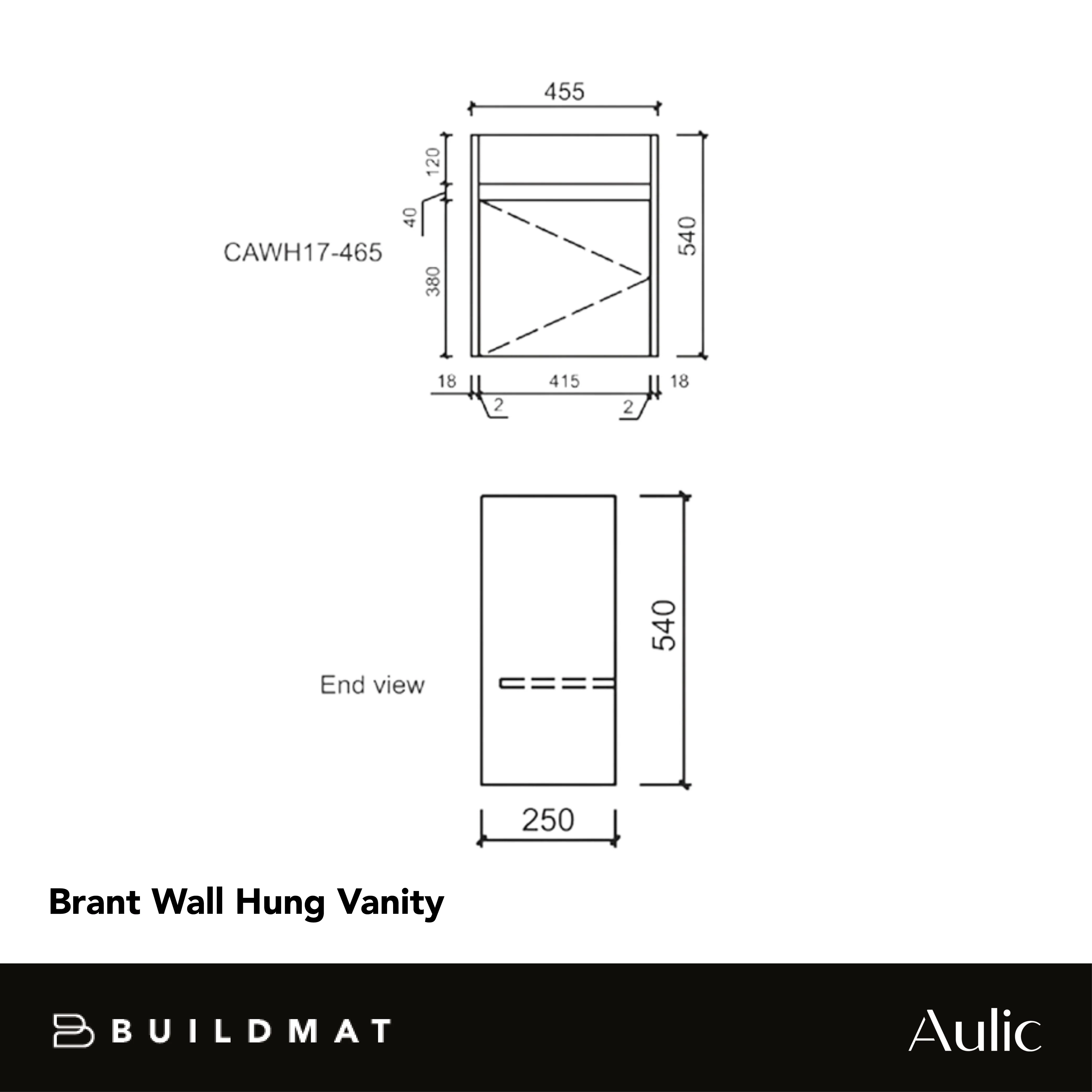 Aulic Brant 465mm Wall Hung Powder Room Vanity - Image 4