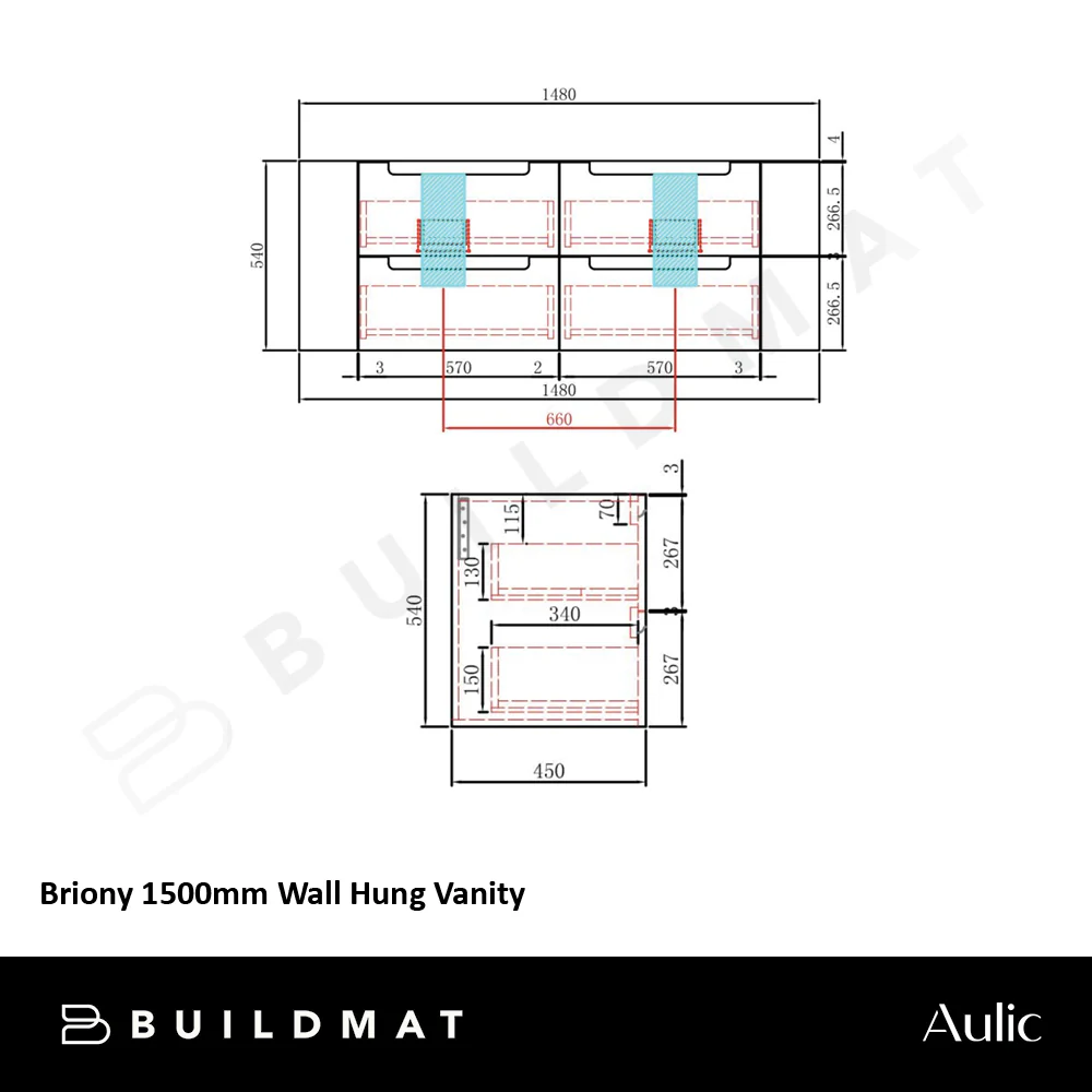 Aulic Briony 1500mm Wall Hung Vanity - Image 4