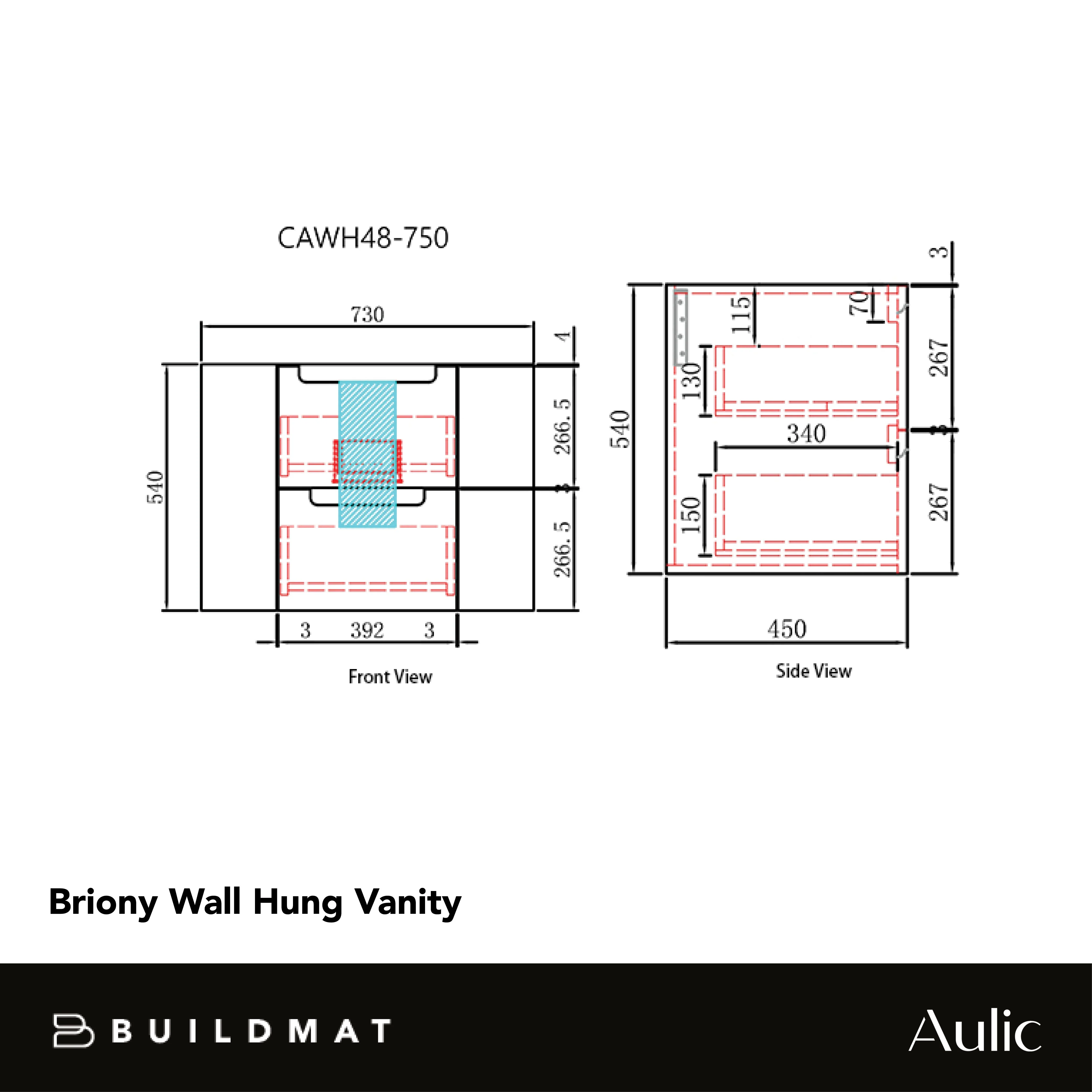 Aulic Briony 750mm Wall Hung Vanity - Image 4