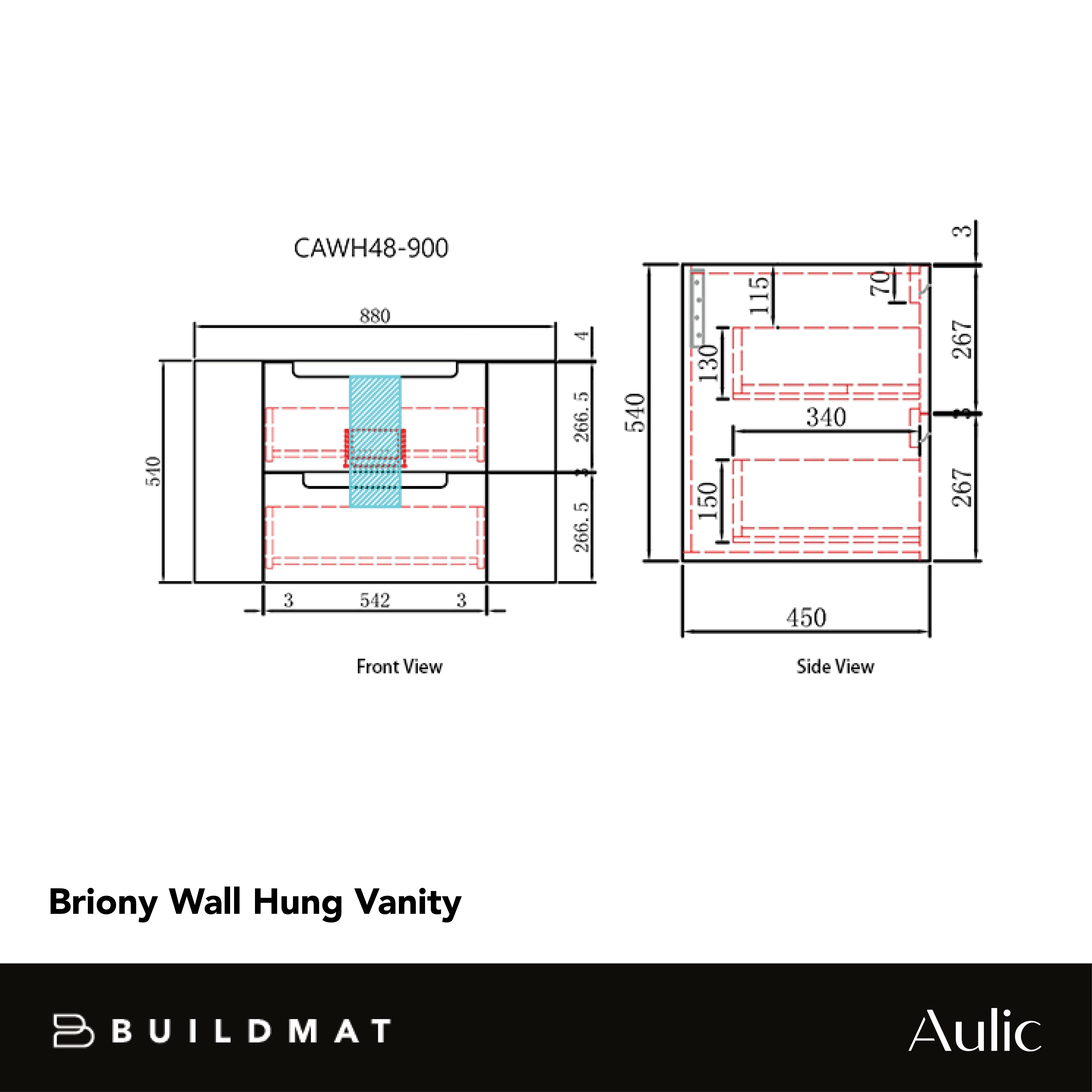 Aulic Briony 900mm Wall Hung Vanity - Image 4