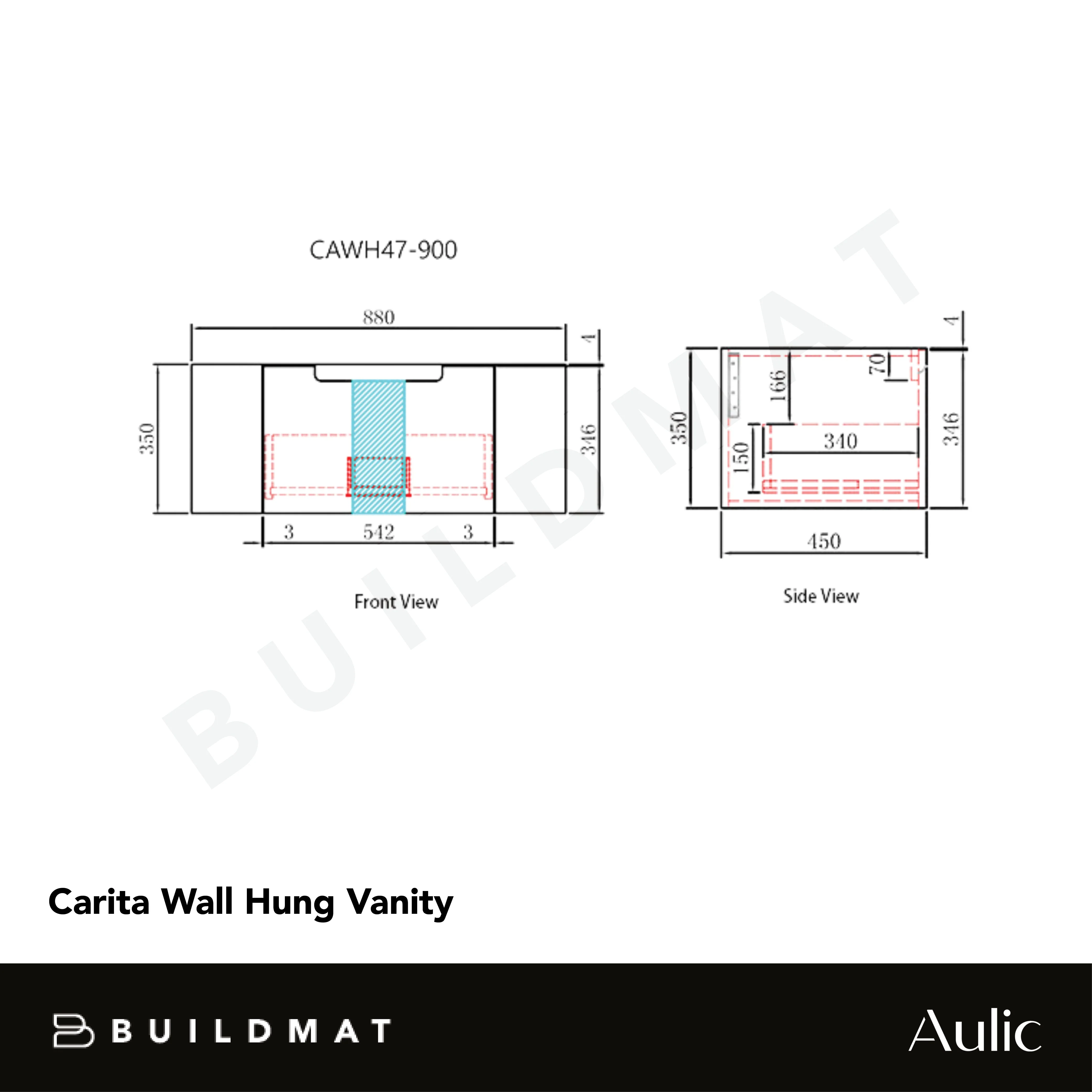 Aulic Carita 900mm Wall Hung Vanity - Image 4