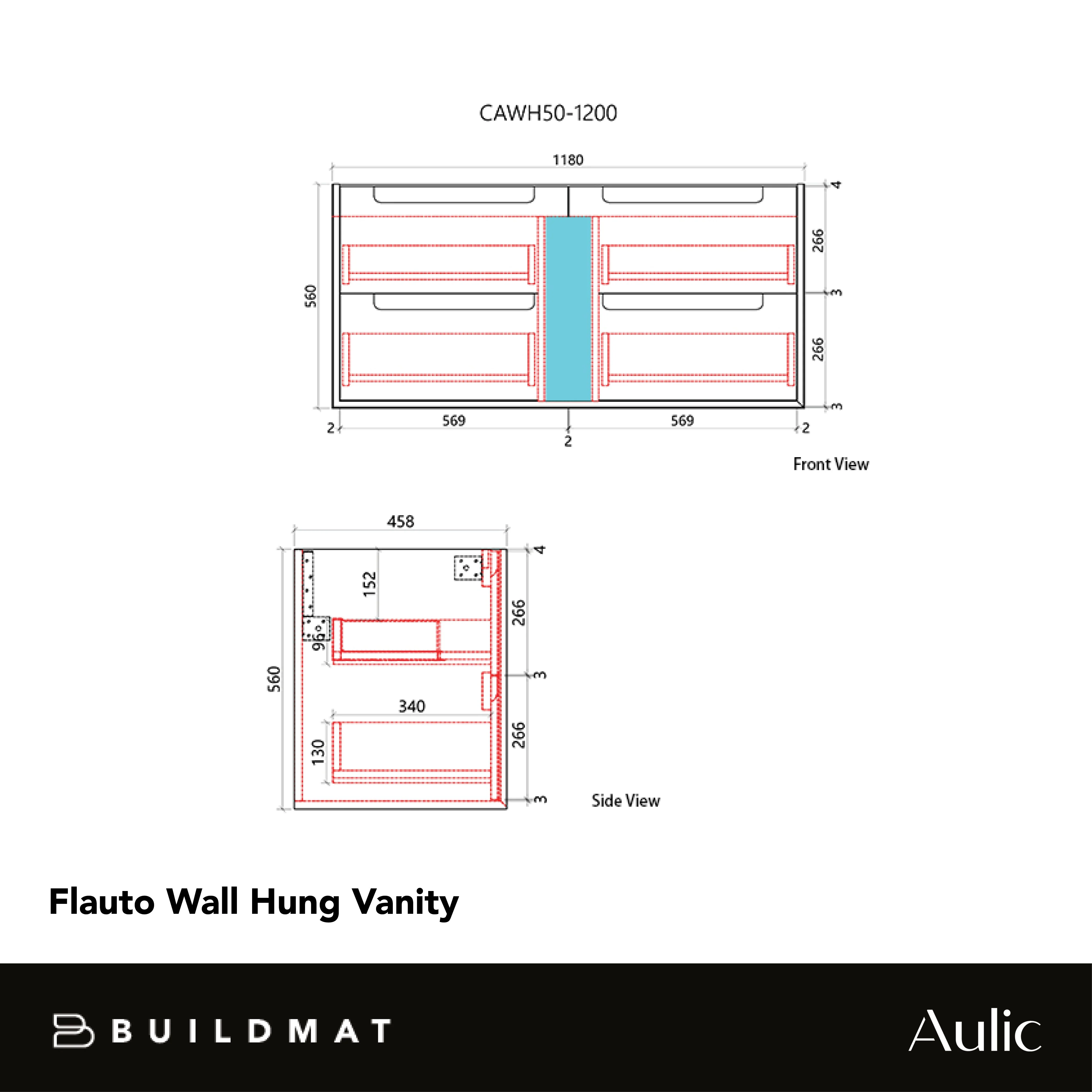 Aulic Flauto 1200mm Wall Hung Vanity - Image 4