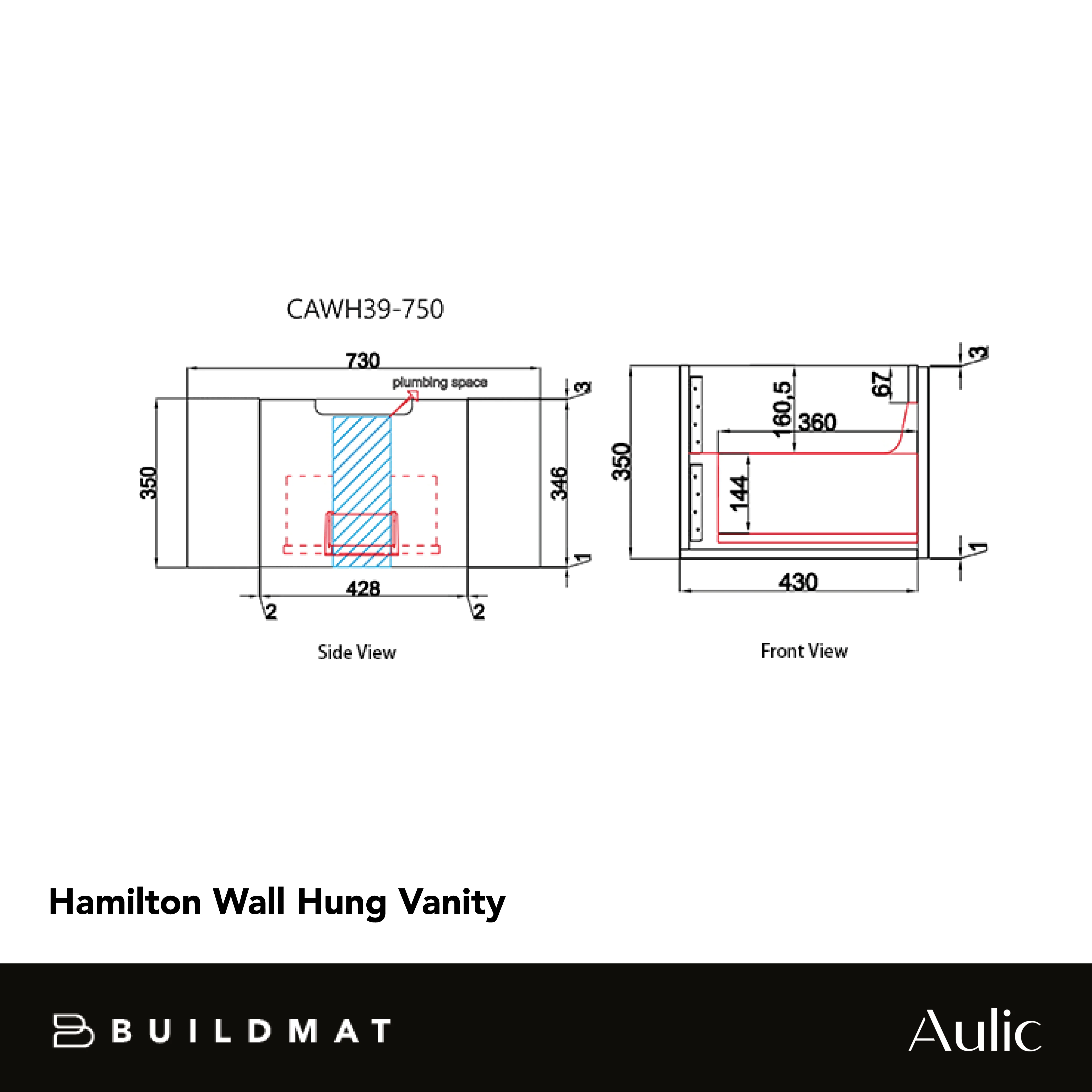 Aulic Hamilton 750mm Wall Hung Vanity - Image 4