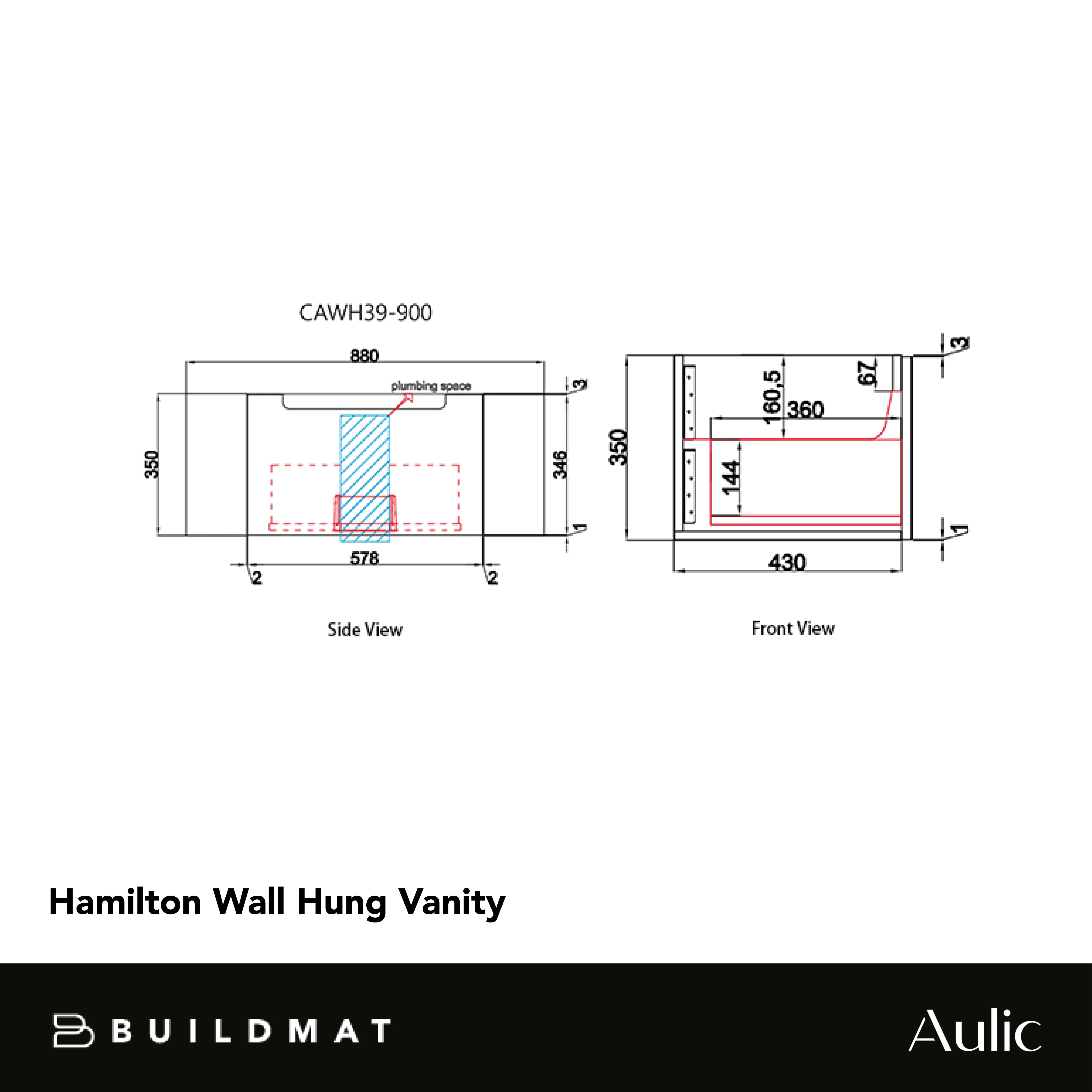 Aulic Hamilton 900mm Wall Hung Vanity - Image 4