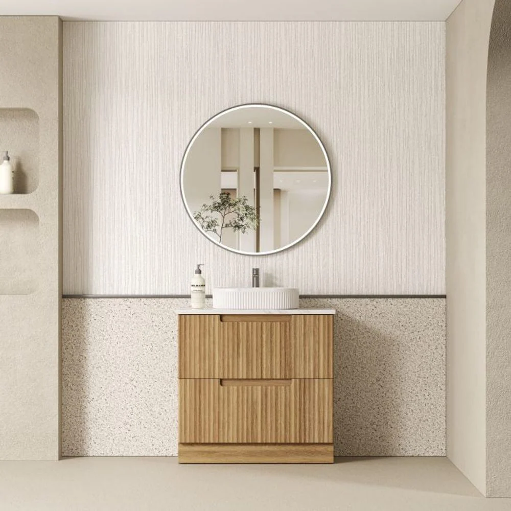 Aulic Lovina Floor Standing 900mm Harvest Oak Fluted Vanity - Image 3