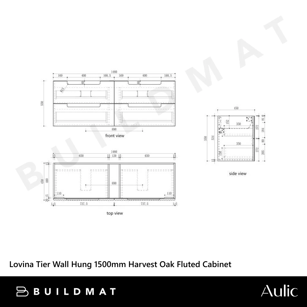Aulic Lovina Tier Wall Hung 1500mm Harvest Oak Fluted Vanity - Image 4