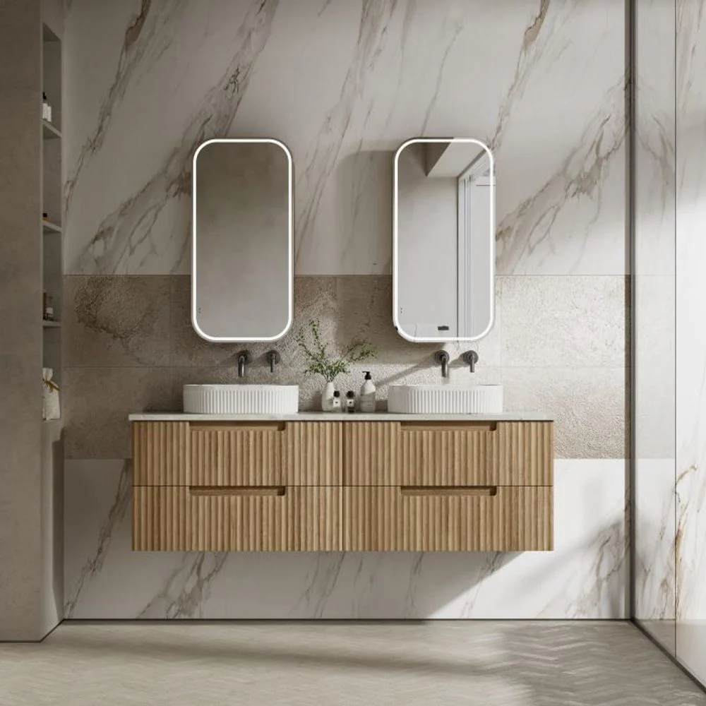 Aulic Lovina Tier Wall Hung 1800mm Harvest Oak Fluted Vanity - Image 3
