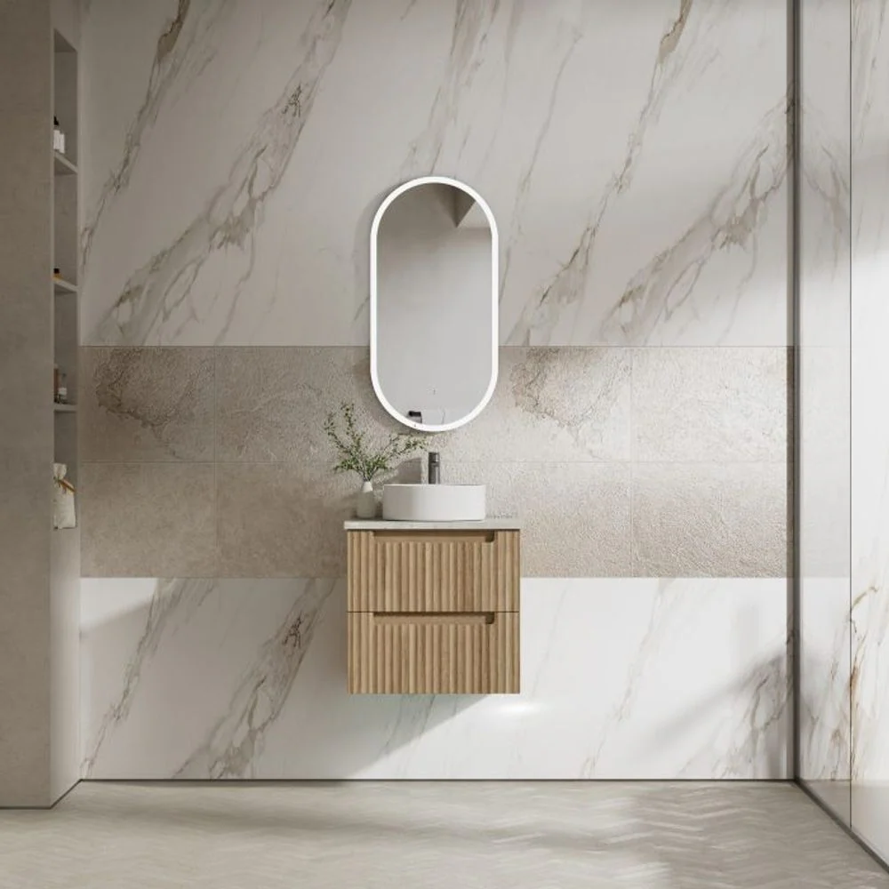 Aulic Lovina Tier Wall Hung 600mm Harvest Oak Fluted Vanity - Image 2