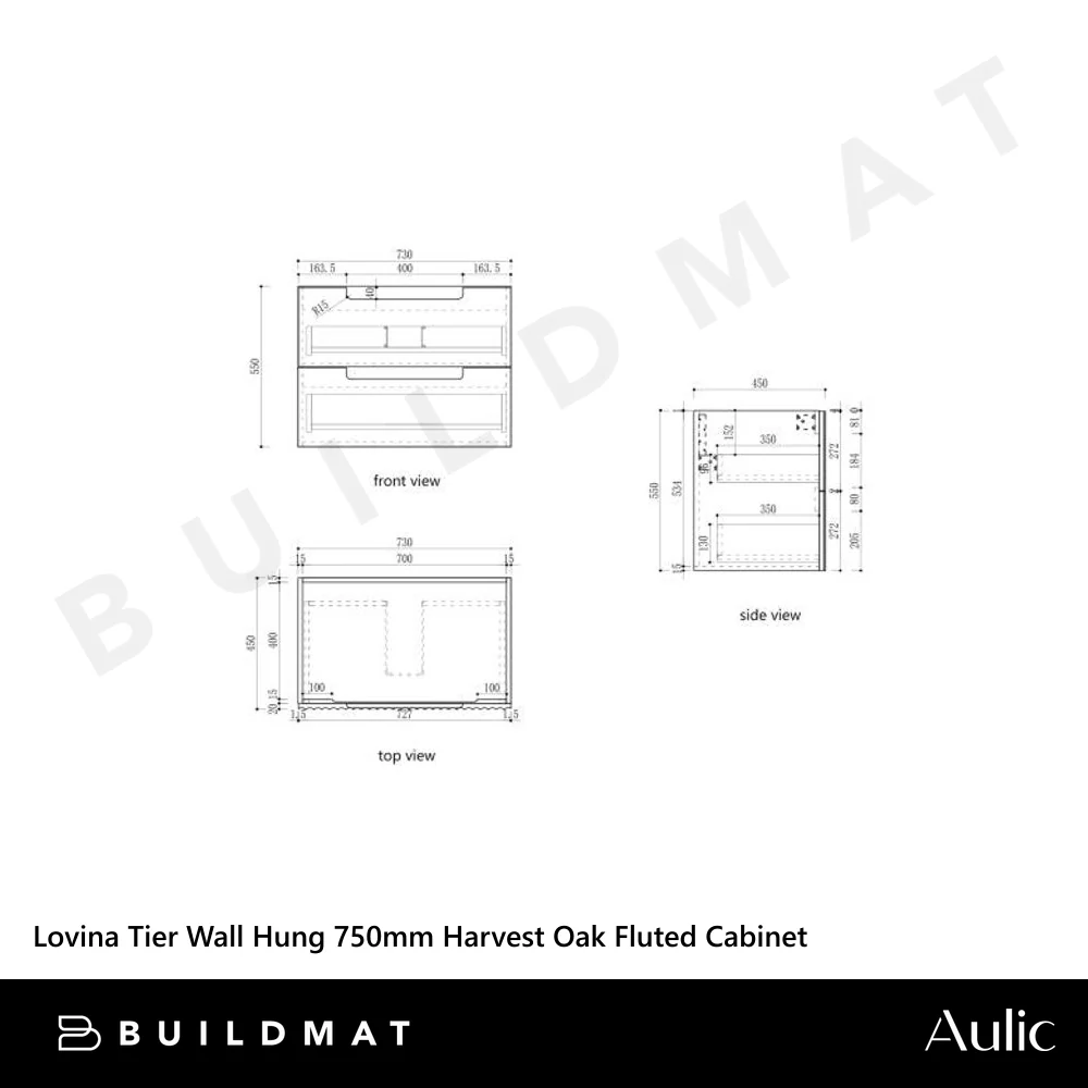 Aulic Lovina Tier Wall Hung 750mm Harvest Oak Fluted Vanity - Image 4