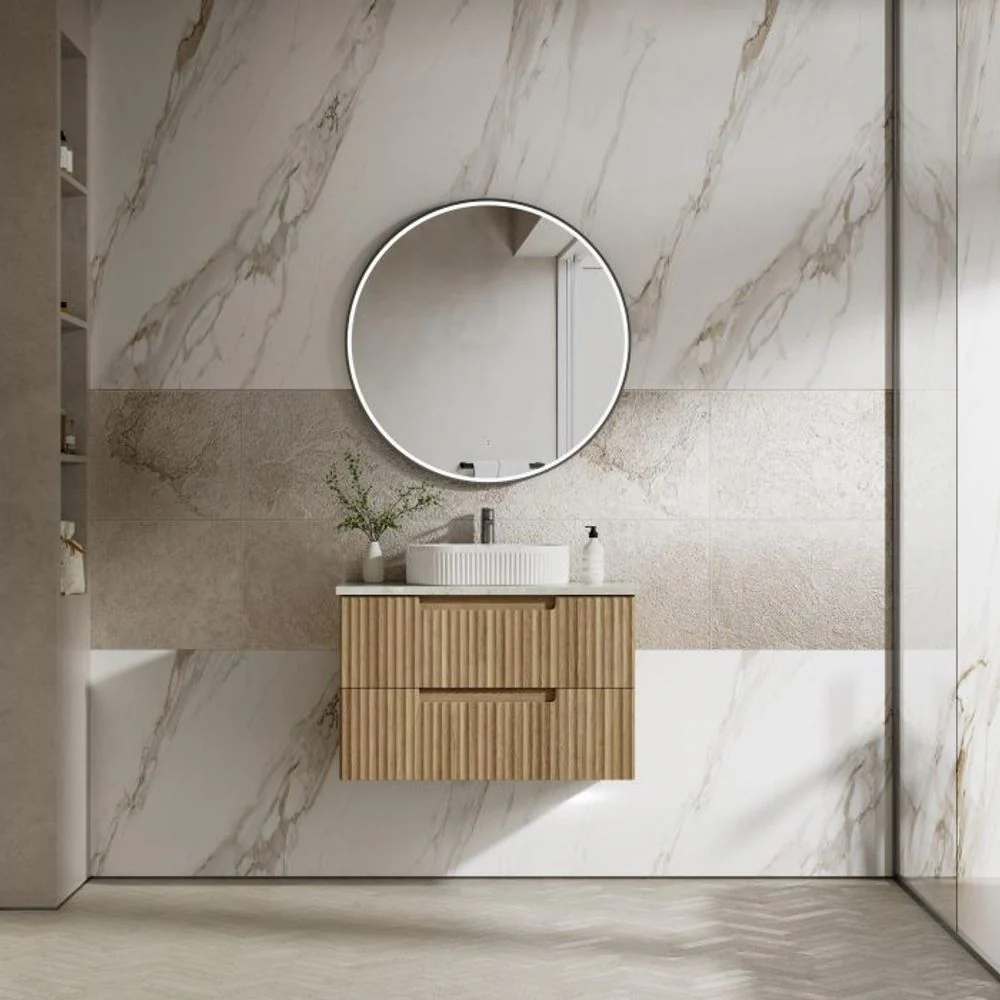 Aulic Lovina Tier Wall Hung 900mm Harvest Oak Fluted Vanity - Image 3