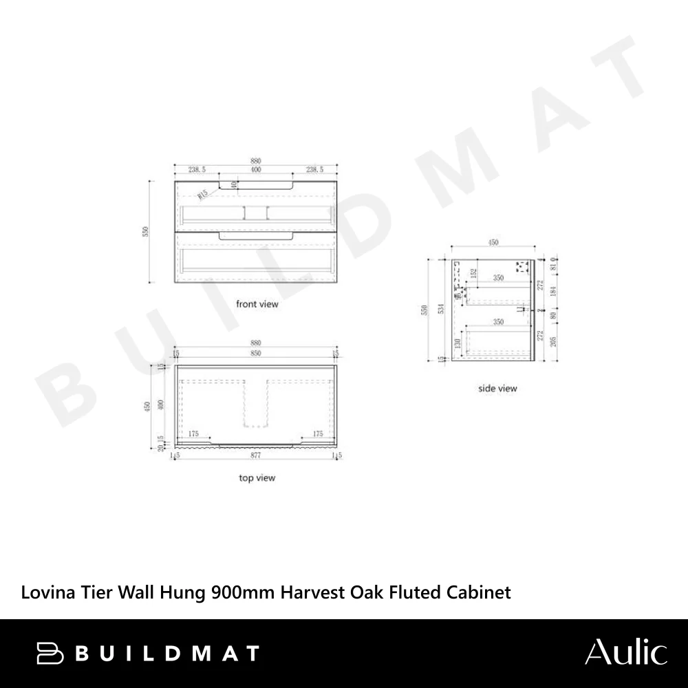 Aulic Lovina Tier Wall Hung 900mm Harvest Oak Fluted Vanity - Image 4