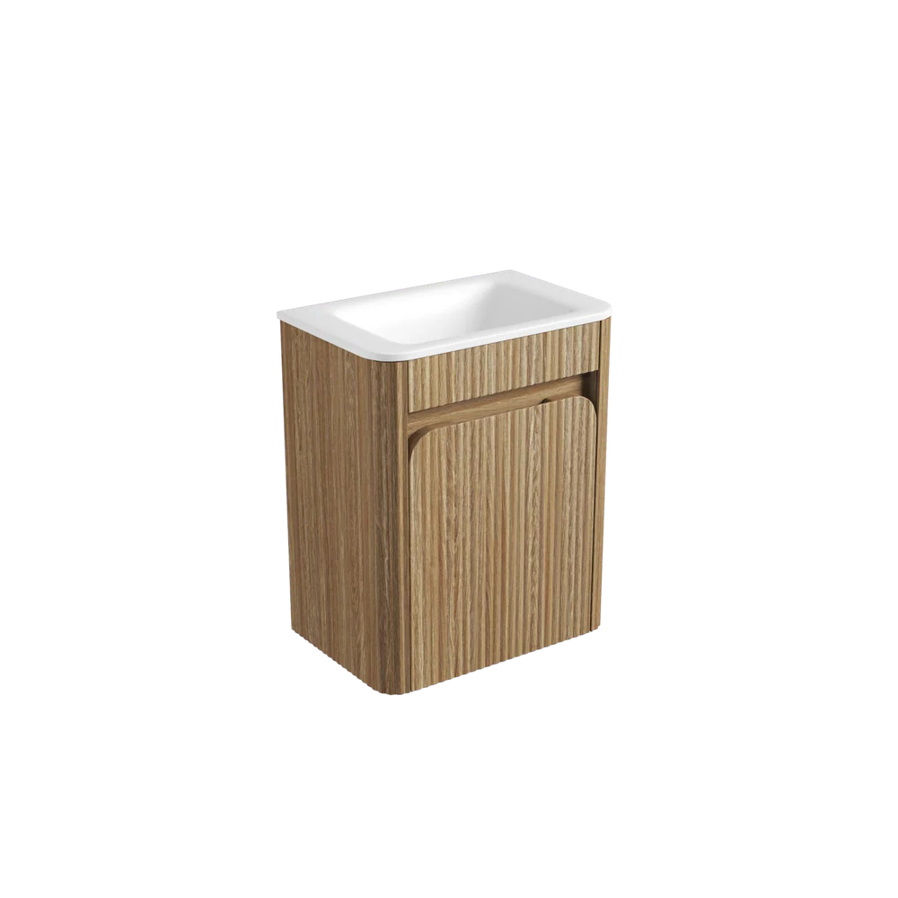 Aulic Mini Hartelle Fluted Wall Hung 470mm Vanity Harvest Oak - Image 7