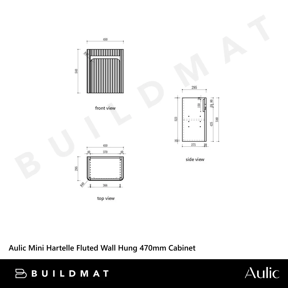 Aulic Mini Hartelle Fluted Wall Hung 470mm Vanity Matte White - Image 4