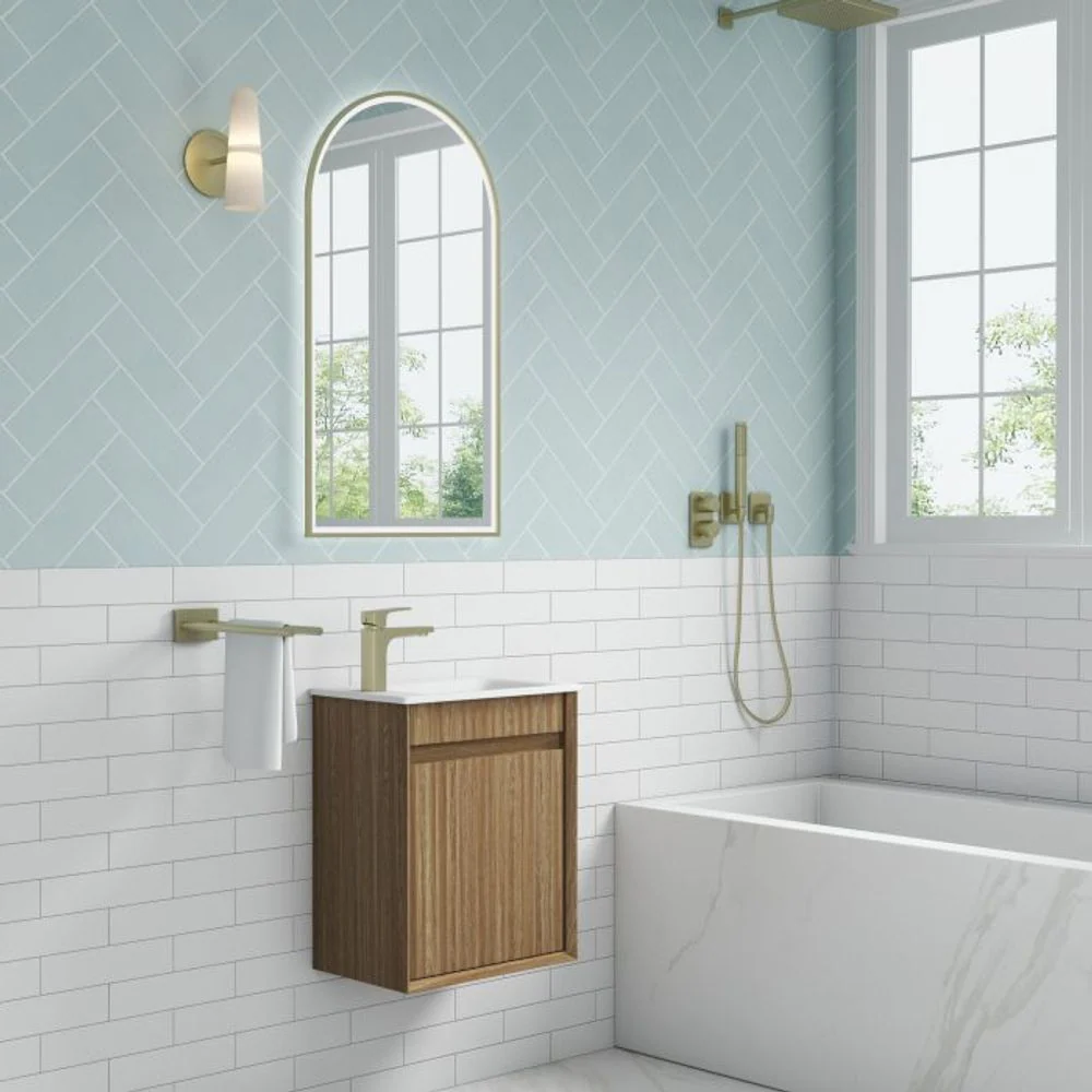 Aulic Mini Ravia Fluted Wall Hung 450mm Vanity Harvest Oak - Image 2