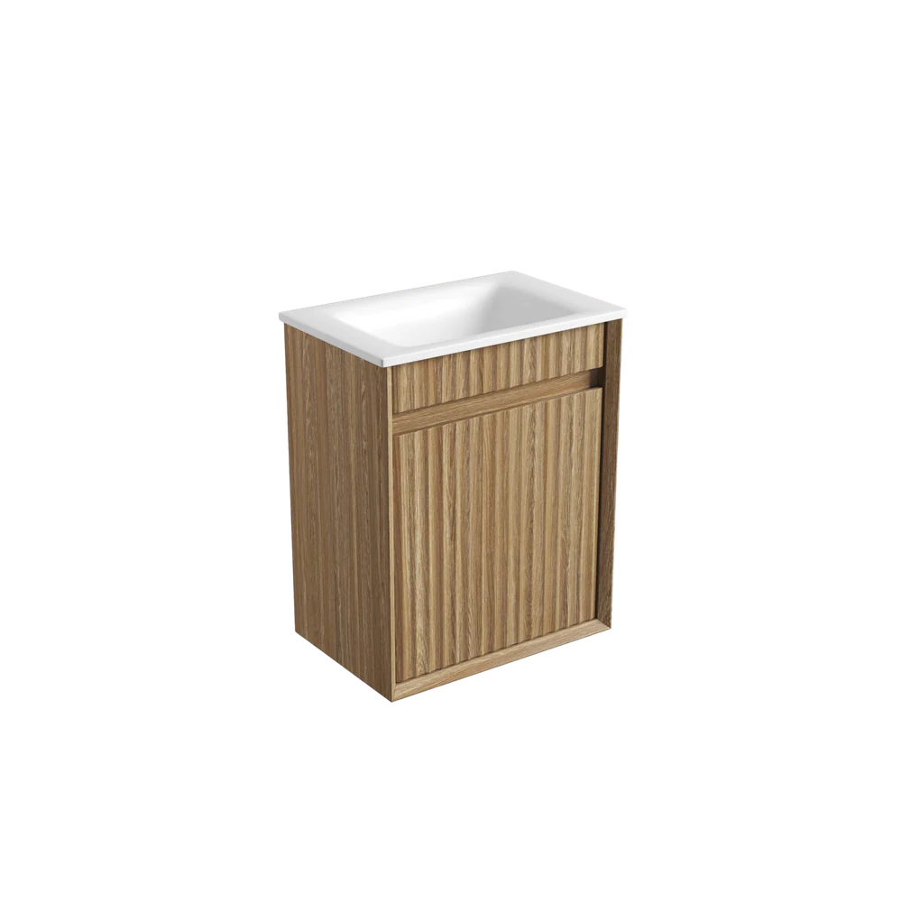 Aulic Mini Ravia Fluted Wall Hung 450mm Vanity Harvest Oak - Image 7