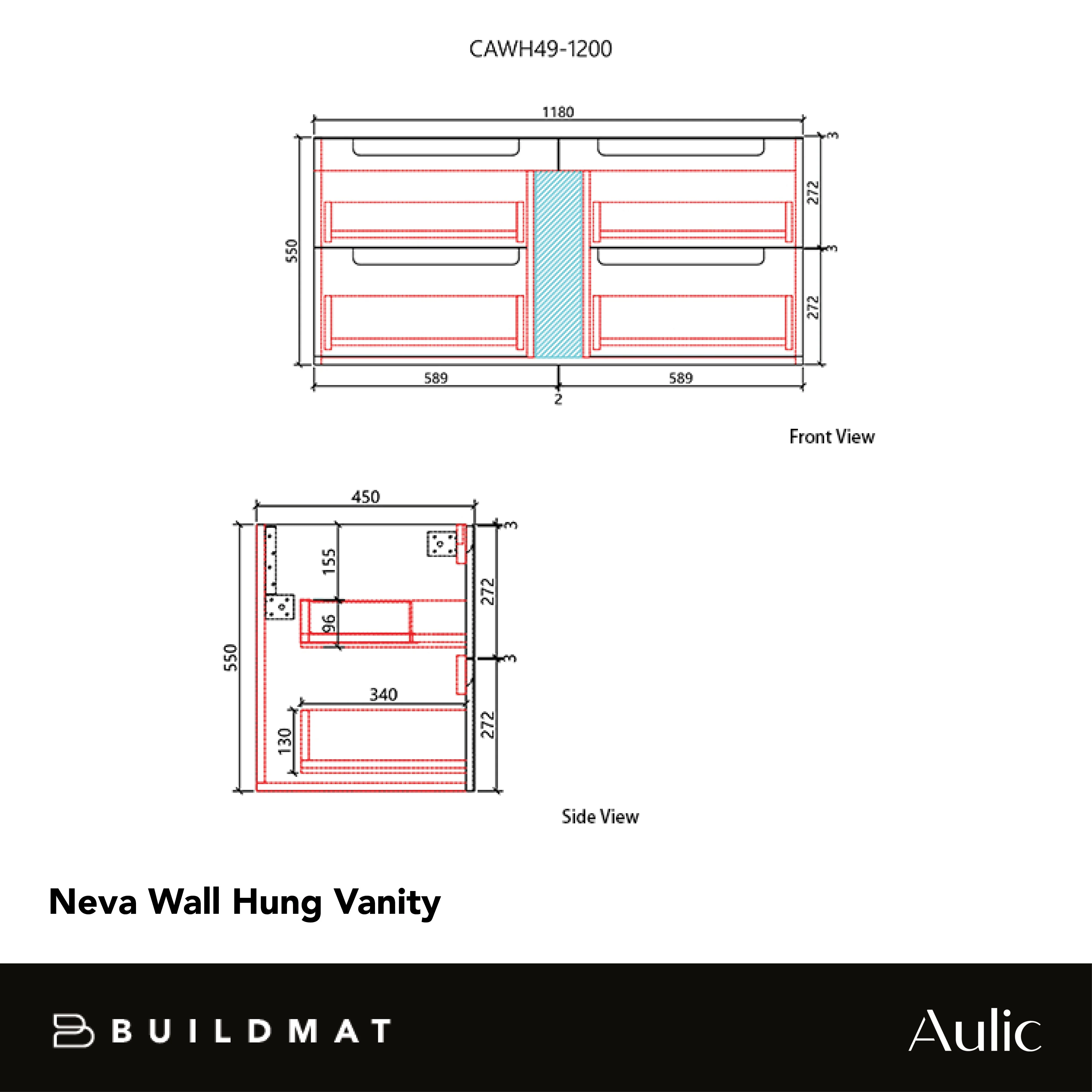 Aulic Neva 1200mm Wall Hung Vanity - Image 4
