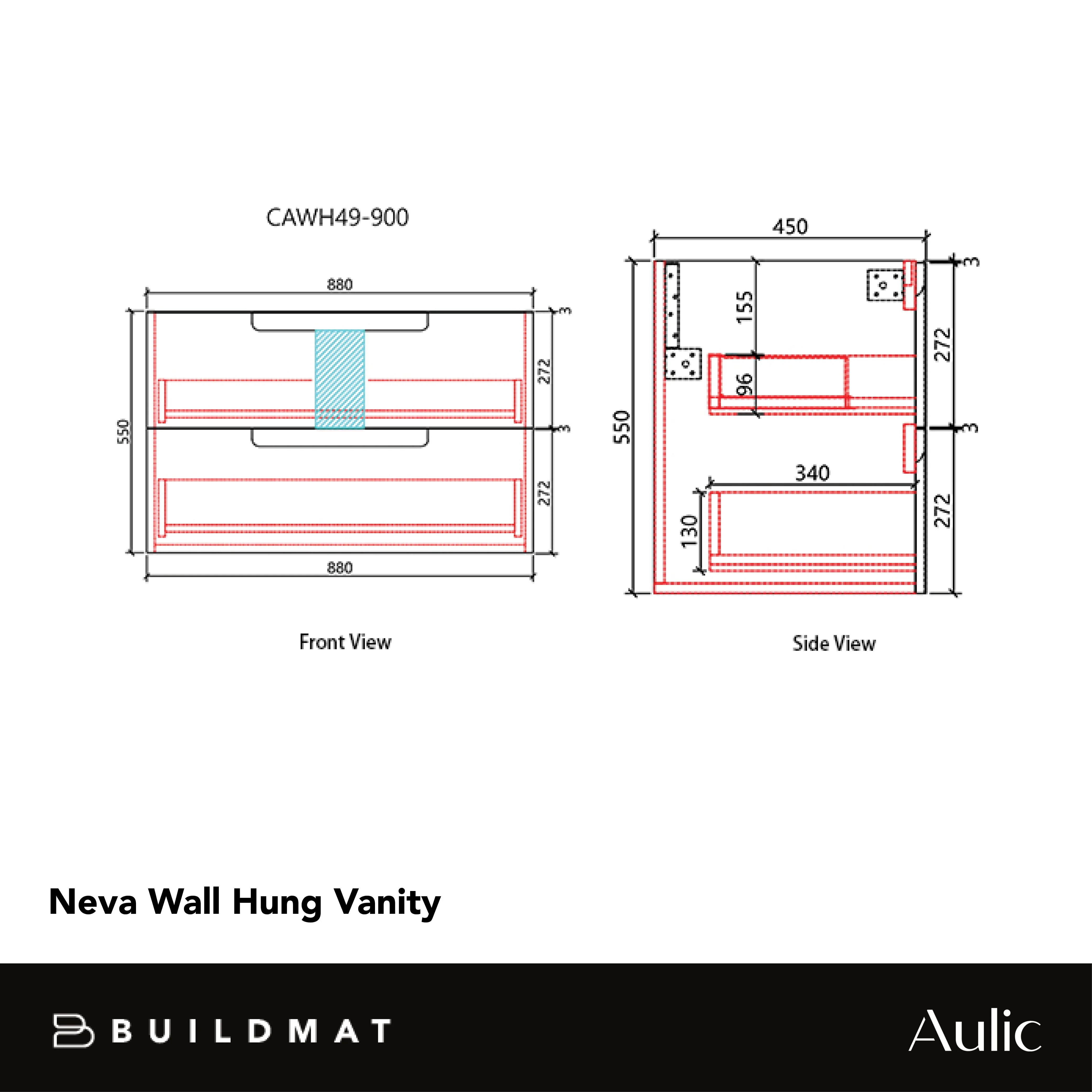 Aulic Neva 900mm Wall Hung Vanity - Image 4