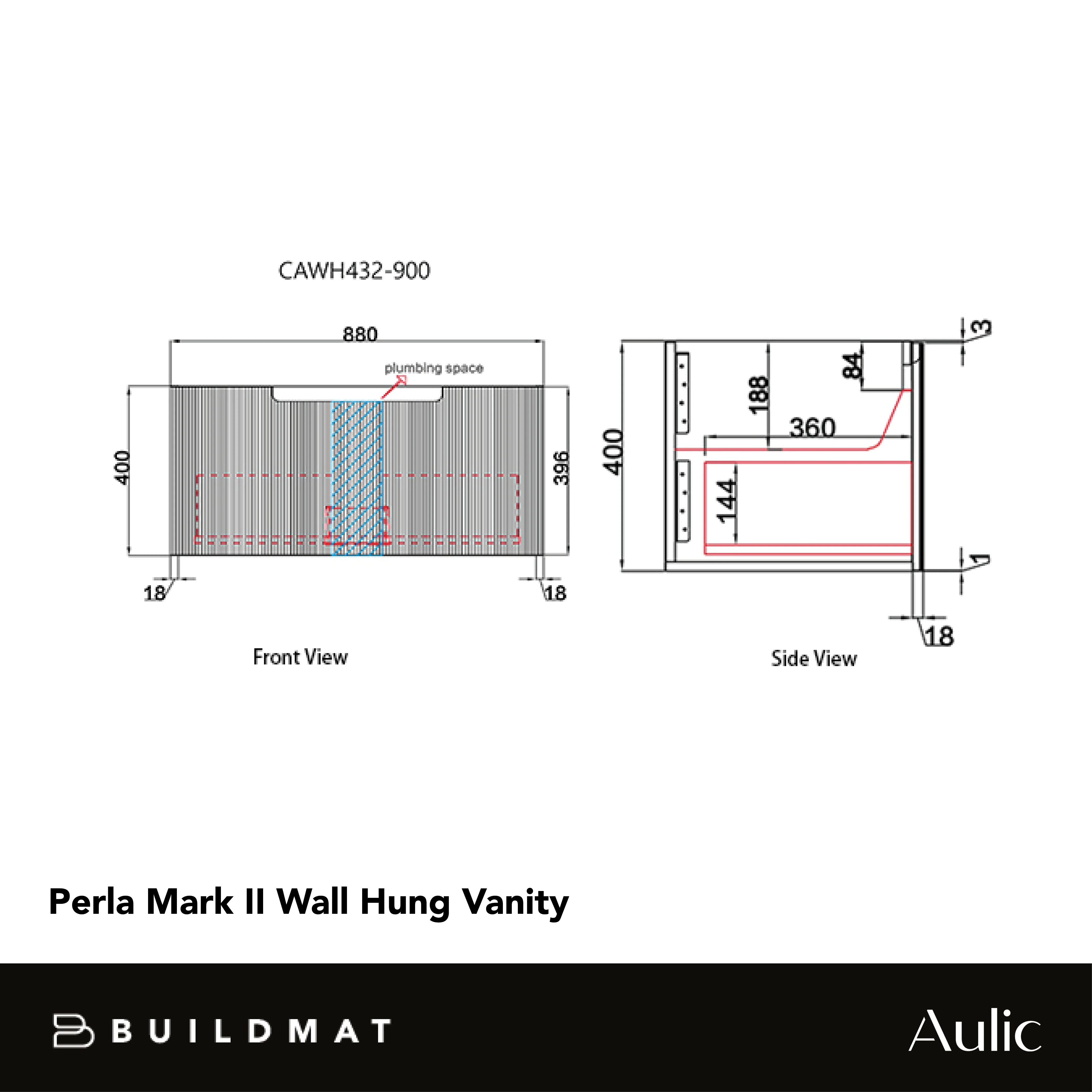 Aulic Perla Mark II 900mm Wall Hung Vanity - Image 4