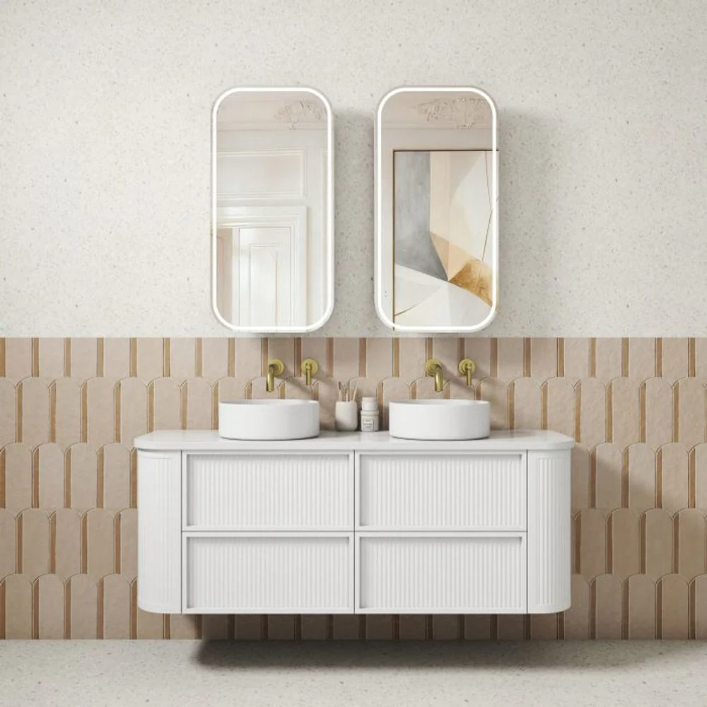 Aulic Ramee Fluted Wall Hung 1500mm Vanity Matte White - Image 3