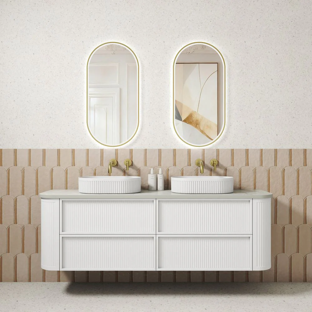 Aulic Ramee Fluted Wall Hung 1800mm Double Vanity Matte White - Image 3