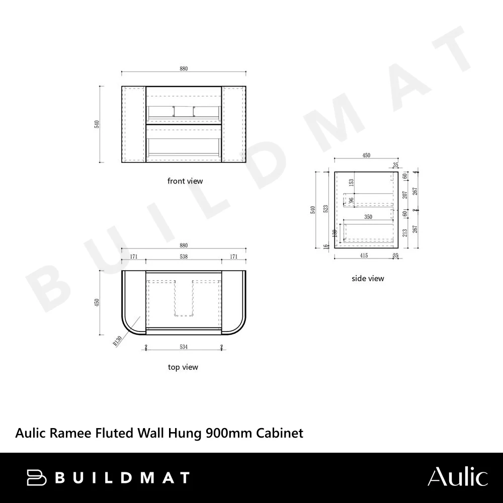 Aulic Ramee Fluted Wall Hung 900mm Vanity Matte White - Image 4