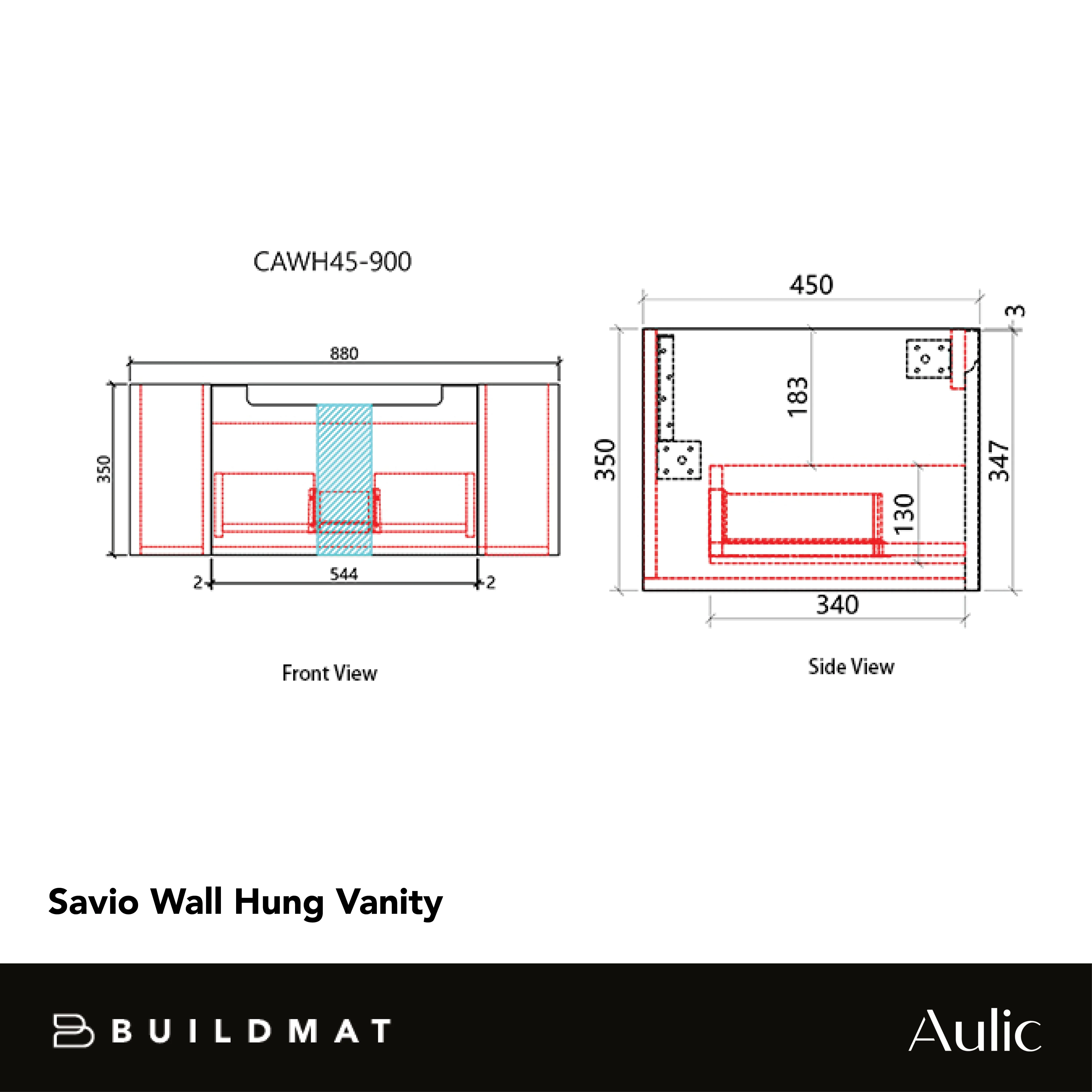 Aulic Savio 900mm Wall Hung Vanity - Image 4