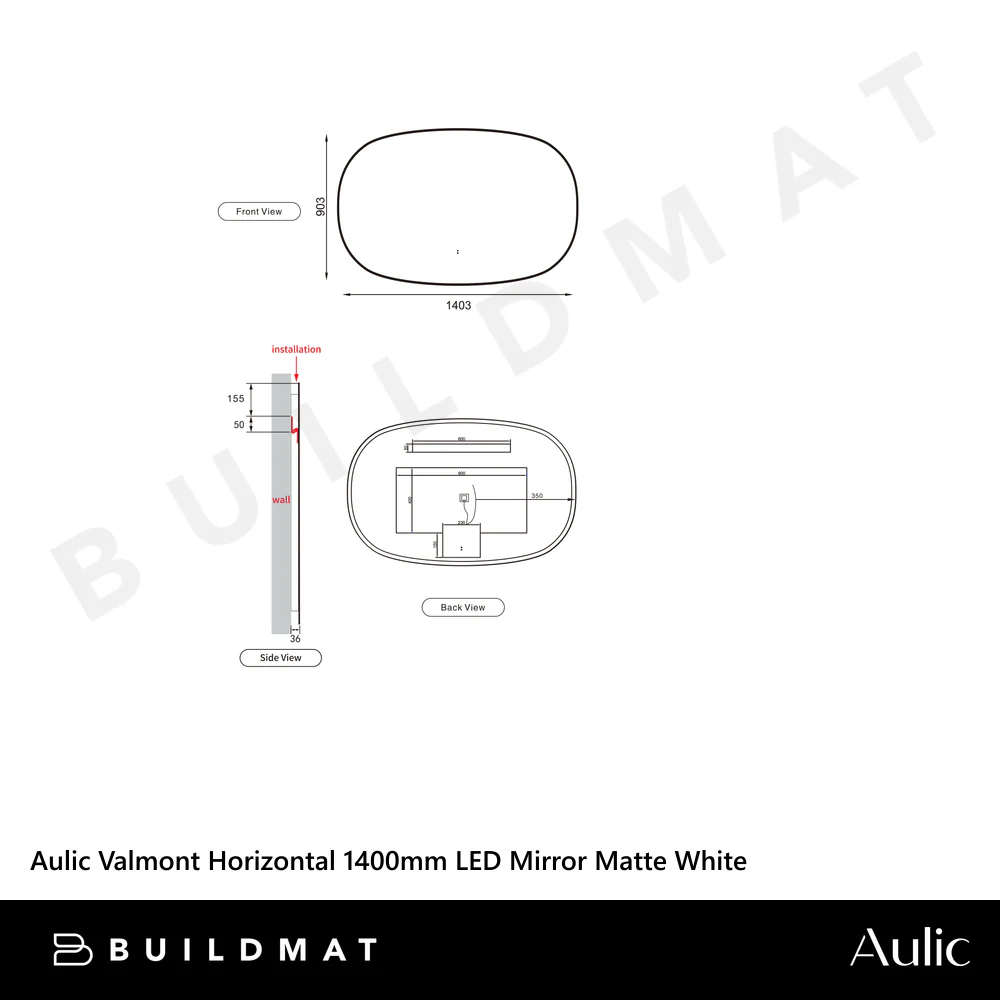 Aulic Valmont Horizontal 1400mm LED Mirror Matte Black - Image 4