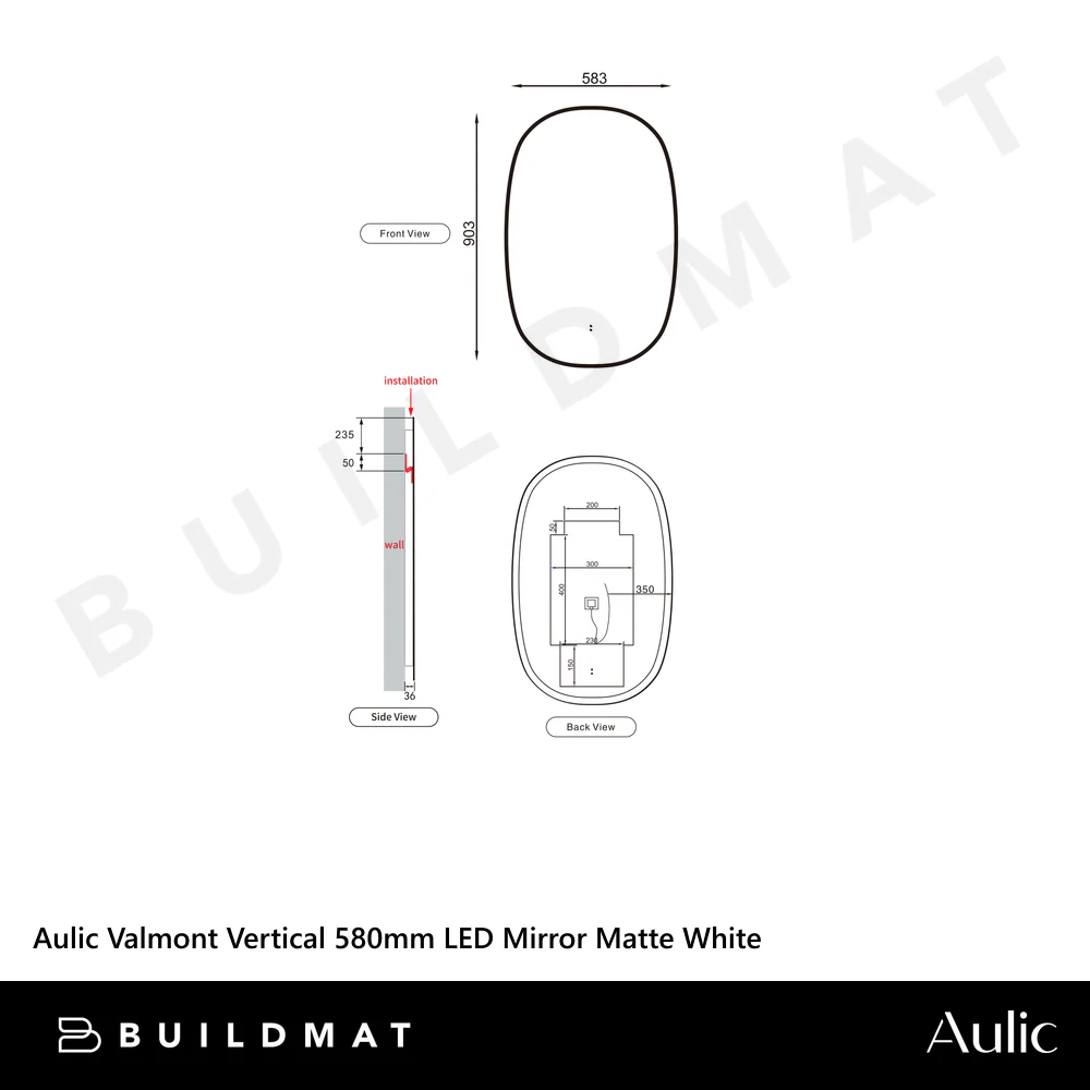 Aulic Valmont Vertical 580mm LED Mirror Matte Black - Image 4