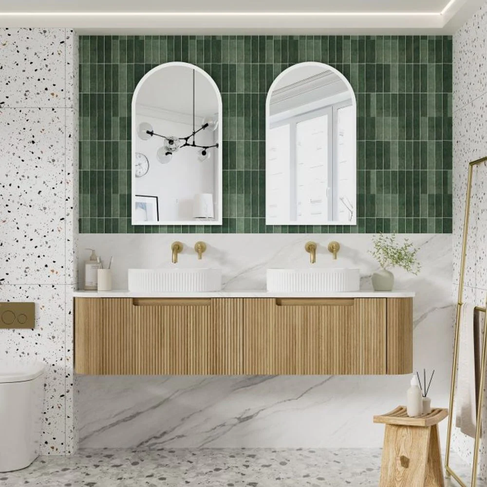 Aulic Varcelli Mono Wall Hung 1800mm Harvest Oak Fluted Curved Vanity - Image 3