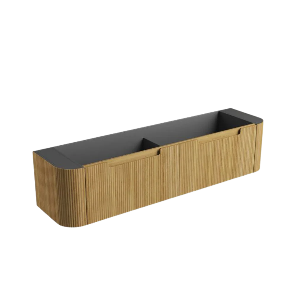 Aulic Varcelli Mono Wall Hung 1800mm Harvest Oak Fluted Curved Vanity - Image 5