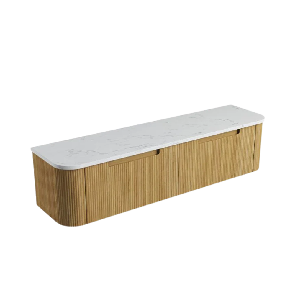 Aulic Varcelli Mono Wall Hung 1800mm Harvest Oak Fluted Curved Vanity - Image 6