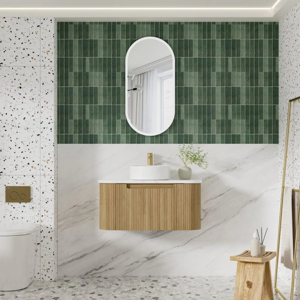Aulic Varcelli Mono Wall Hung 900mm Harvest Oak Fluted Curved Vanity - Image 2