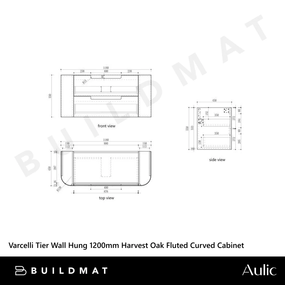 Aulic Varcelli Tier Wall Hung 1200mm Harvest Oak Fluted Curved Vanity - Image 4