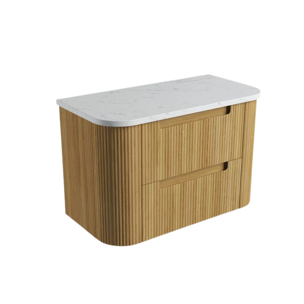 Aulic Varcelli Tier Wall Hung 900mm Harvest Oak Fluted Curved Vanity - Image 6
