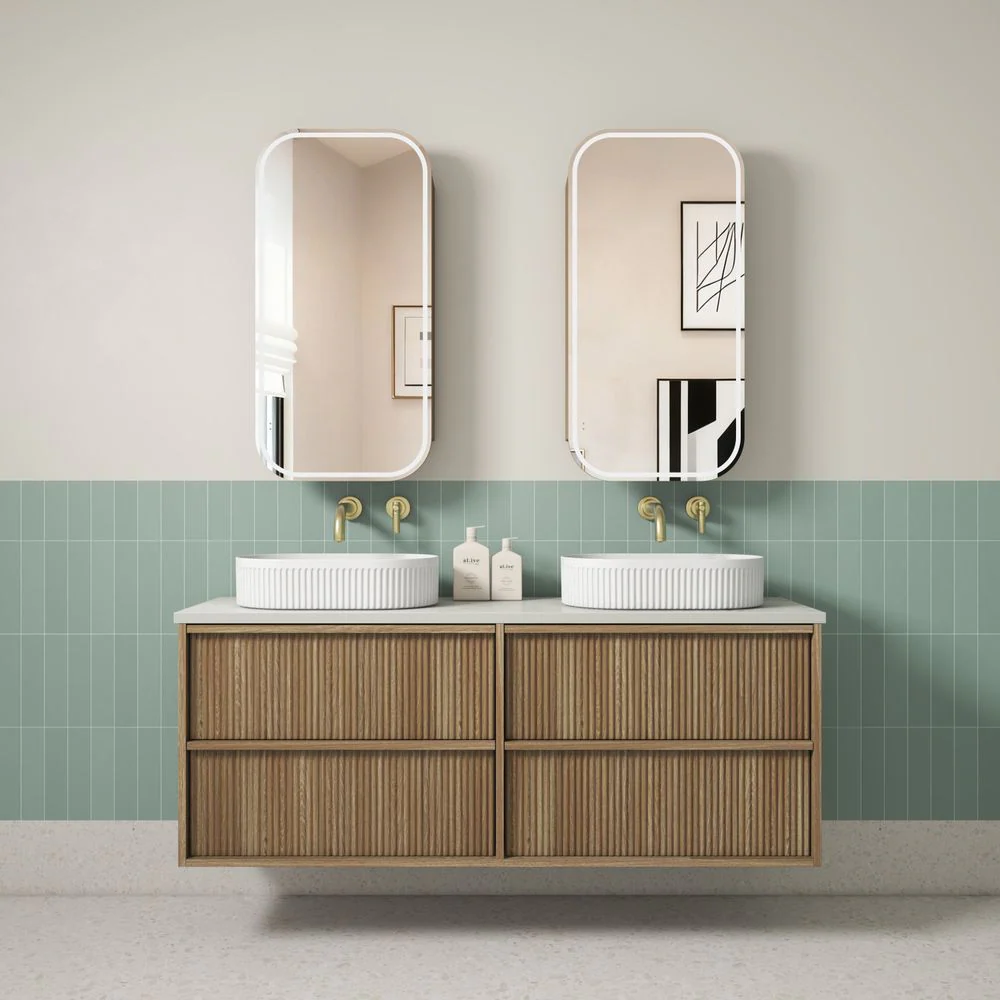Aulic Venetta Fluted Framed Wall Hung 1500mm Vanity Harvest Oak