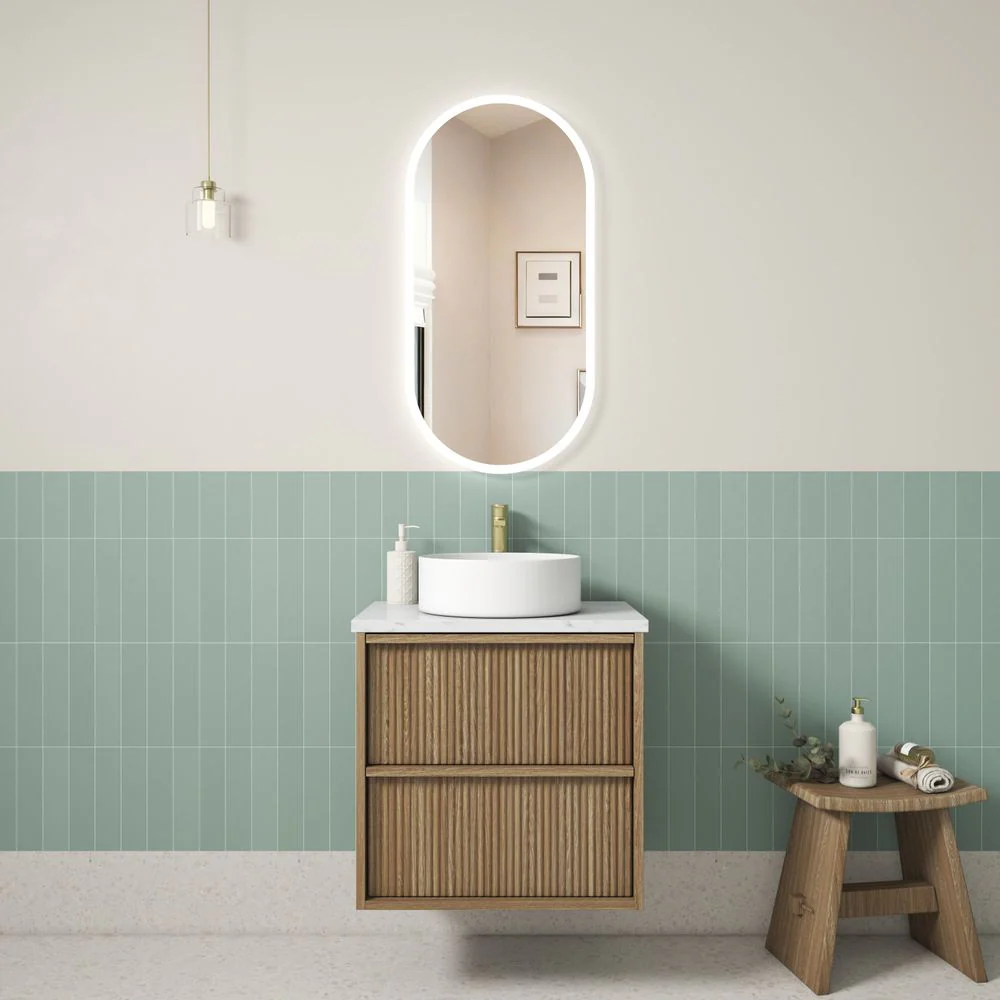 Aulic Venetta Fluted Framed Wall Hung 600mm Vanity Harvest Oak - Image 3
