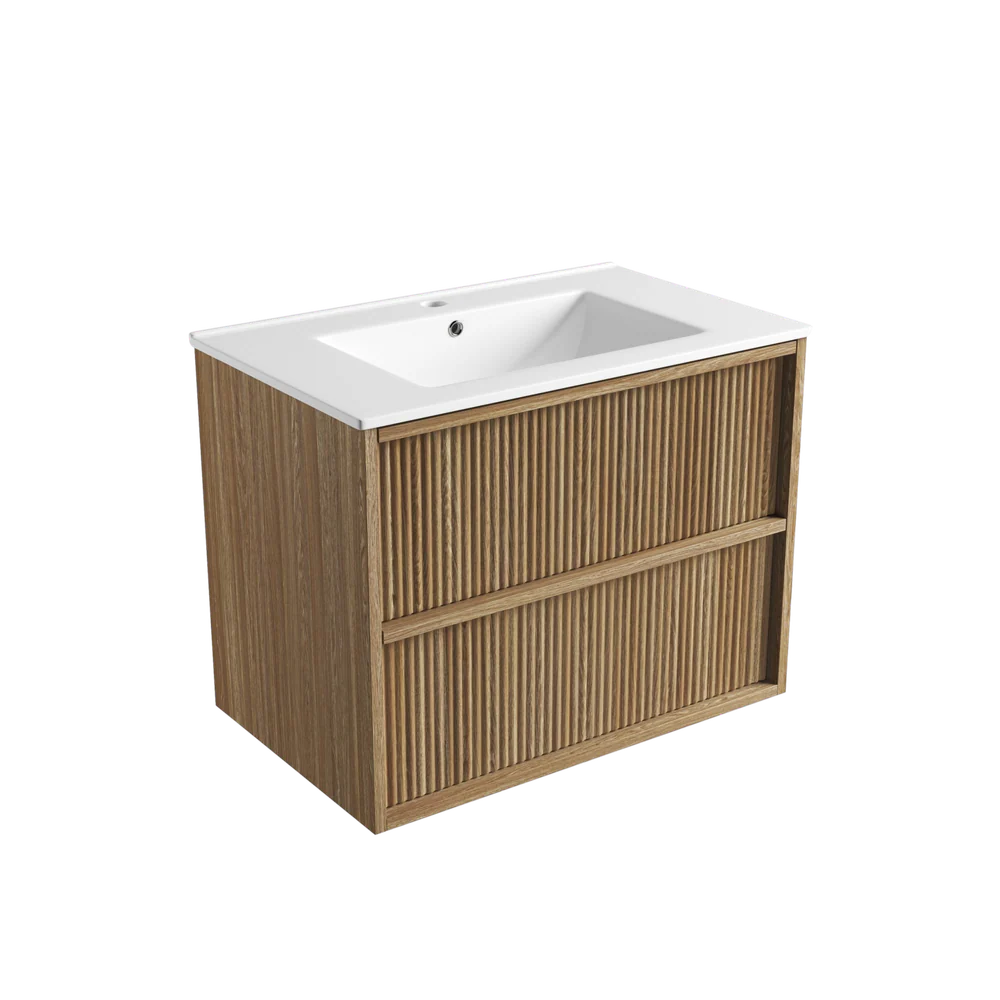 Aulic Venetta Fluted Framed Wall Hung 750mm Vanity Harvest Oak - Image 6
