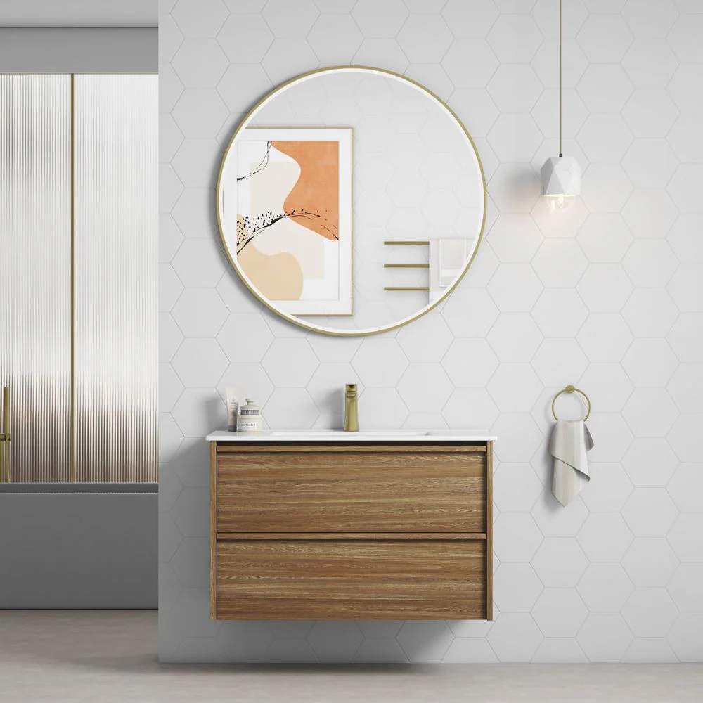 Aulic Venetta Framed Wall Hung 900mm Vanity Harvest Oak - Image 3