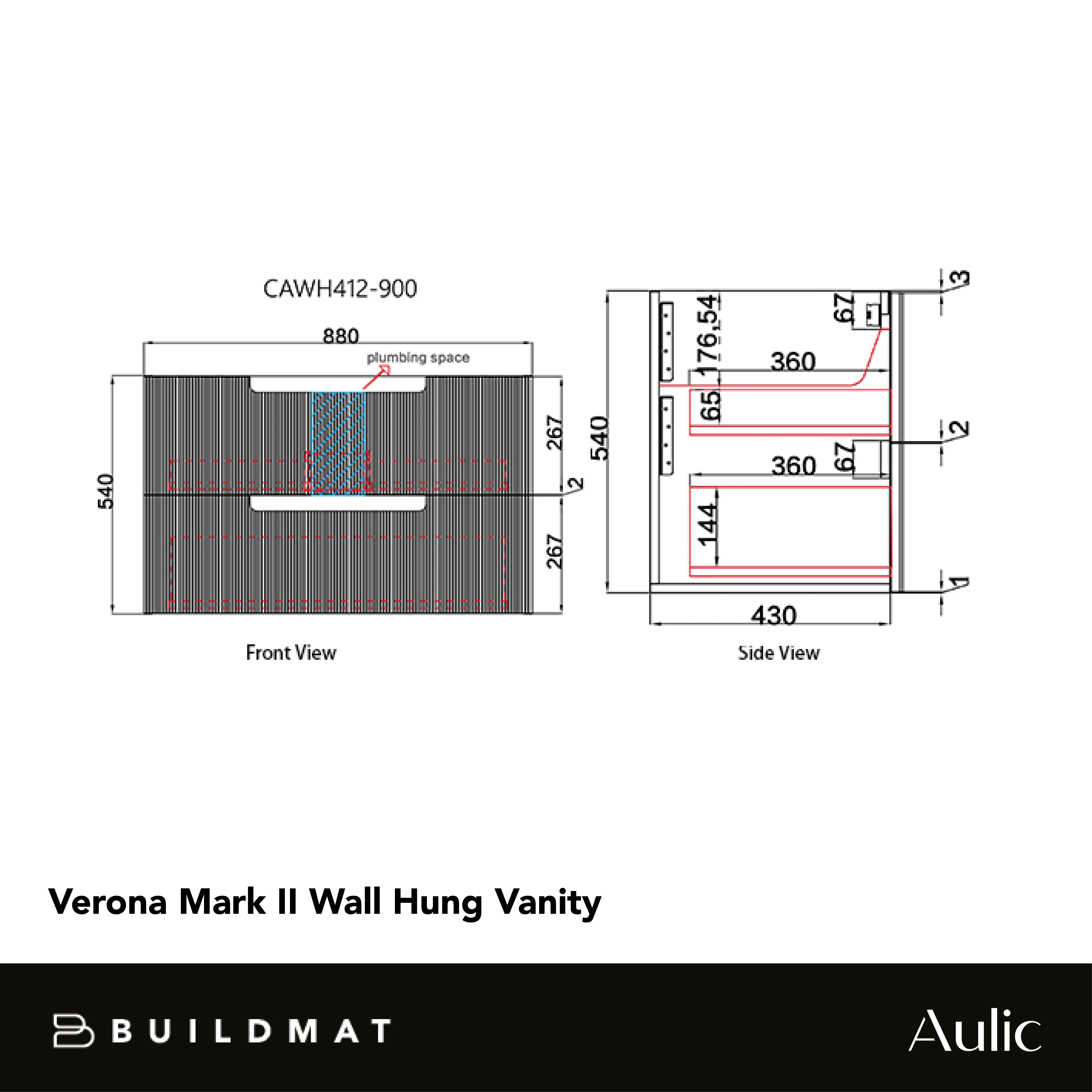 Aulic Verona Mark II 900mm Wall Hung Vanity - Image 4