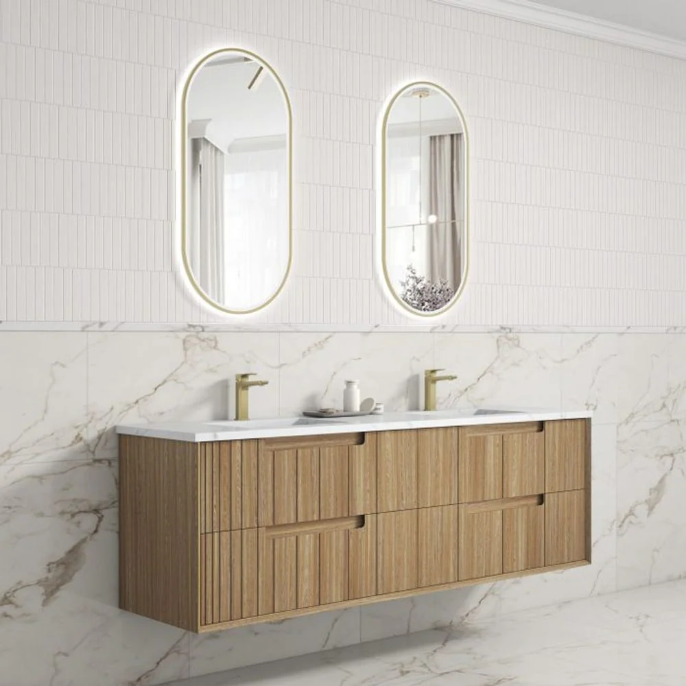Aulic Voulari Framed Wall Hung 1800mm Double Vanity Harvest Oak - Image 2