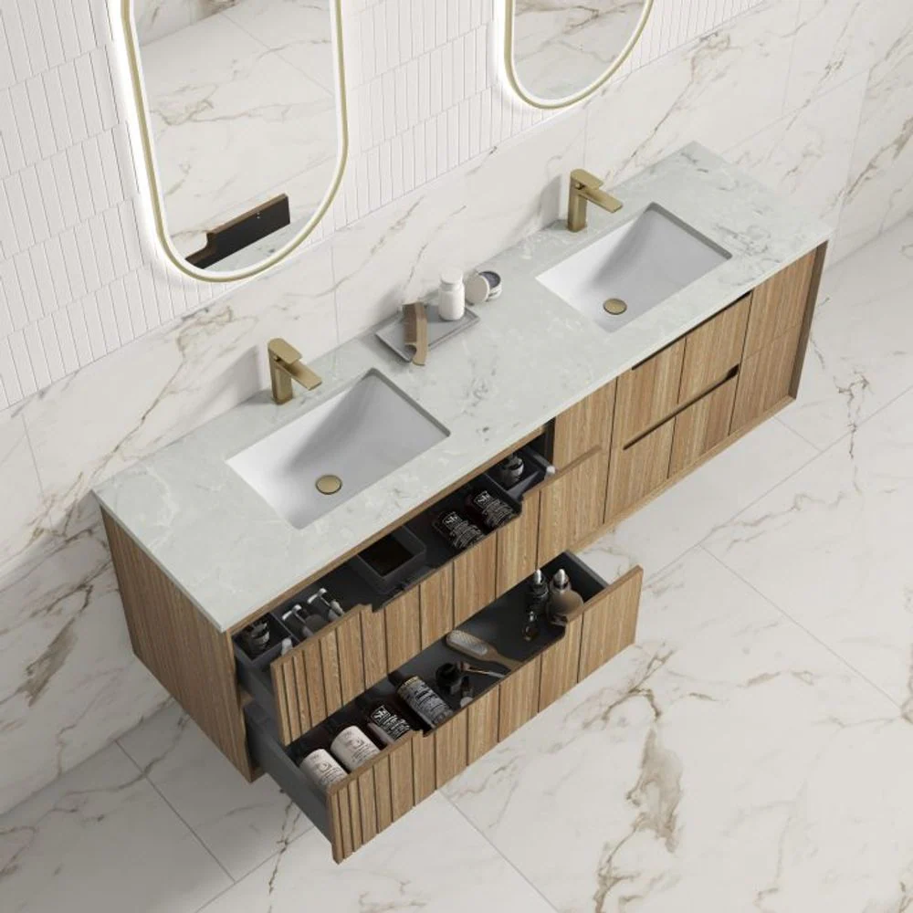 Aulic Voulari Framed Wall Hung 1800mm Double Vanity Harvest Oak - Image 5