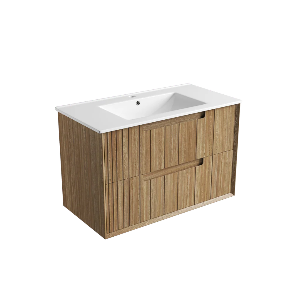 Aulic Voulari Framed Wall Hung 900mm Vanity Harvest Oak - Image 6