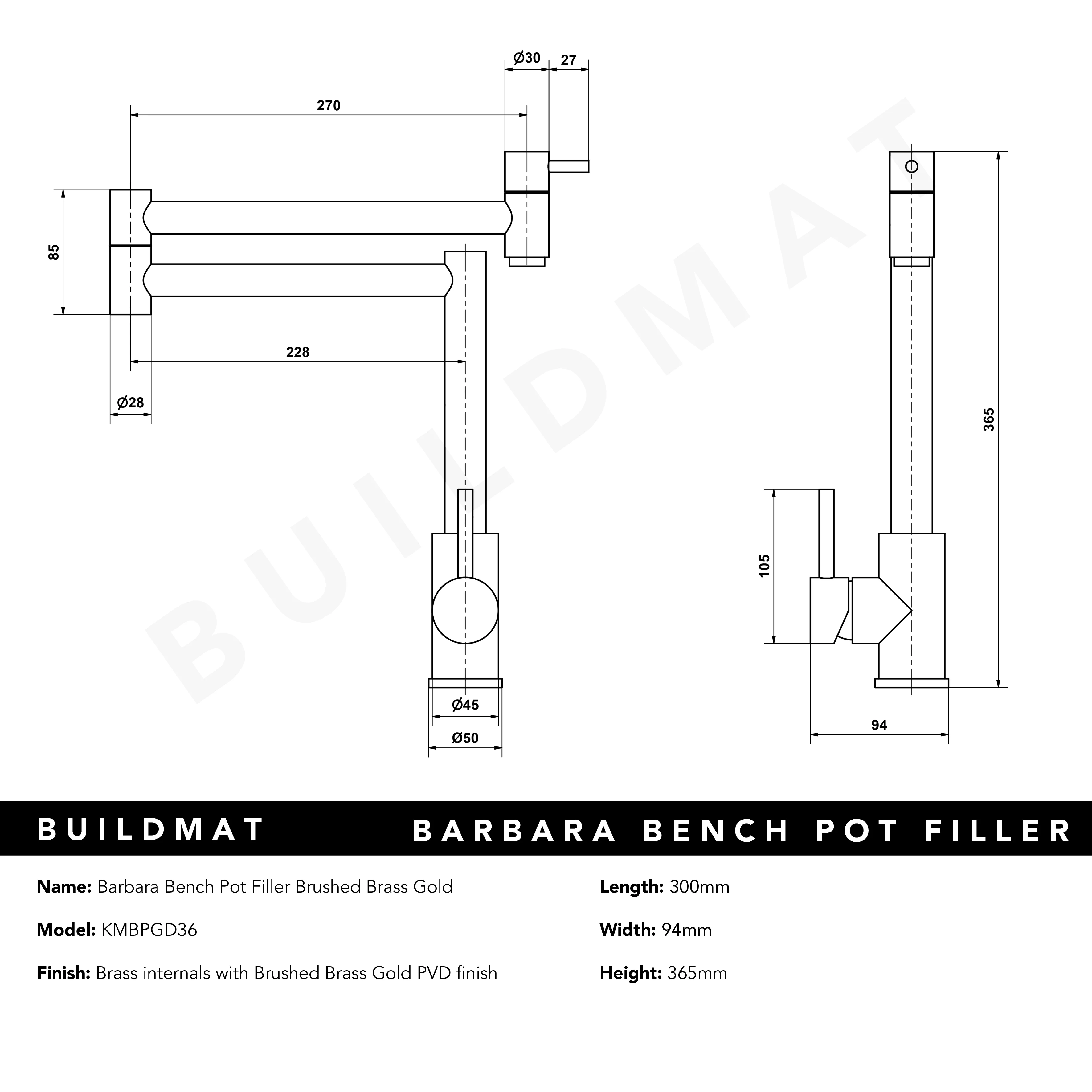 Alma Barbara Bench Pot Filler Brushed Brass Gold - Image 10