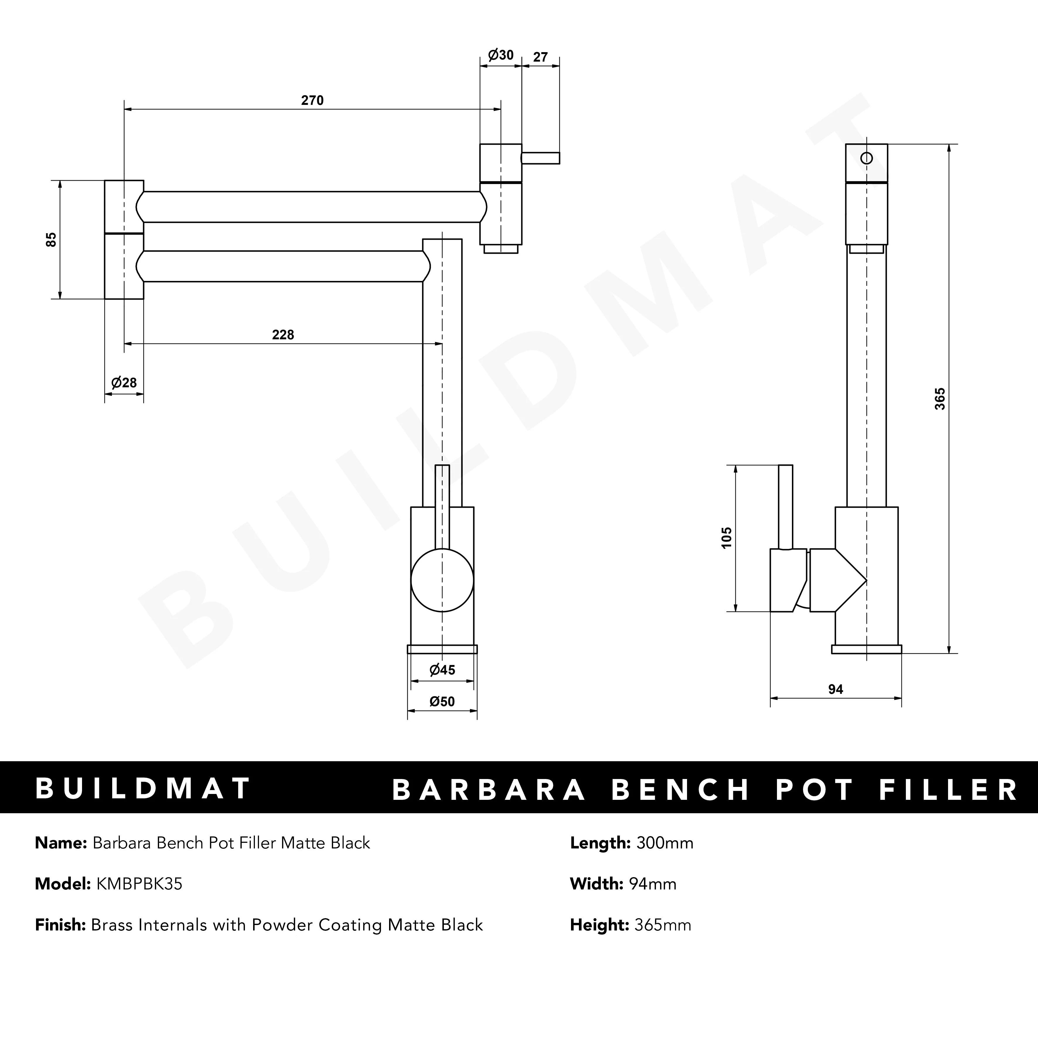 Alma Barbara Bench Pot Filler Matte Black - Image 10