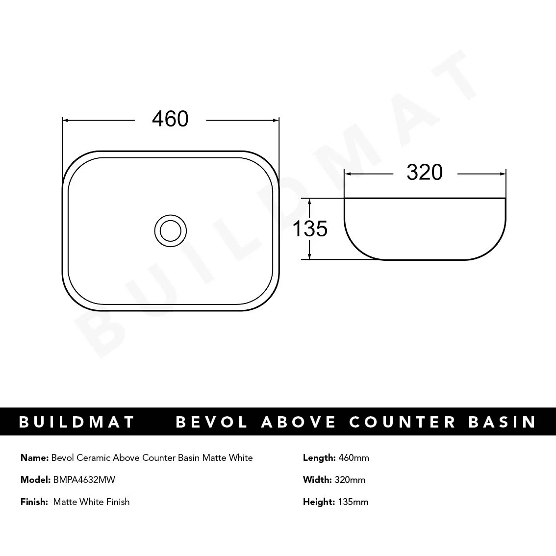 Keva Bevol Ceramic Matte White Above Counter Basin - Image 4
