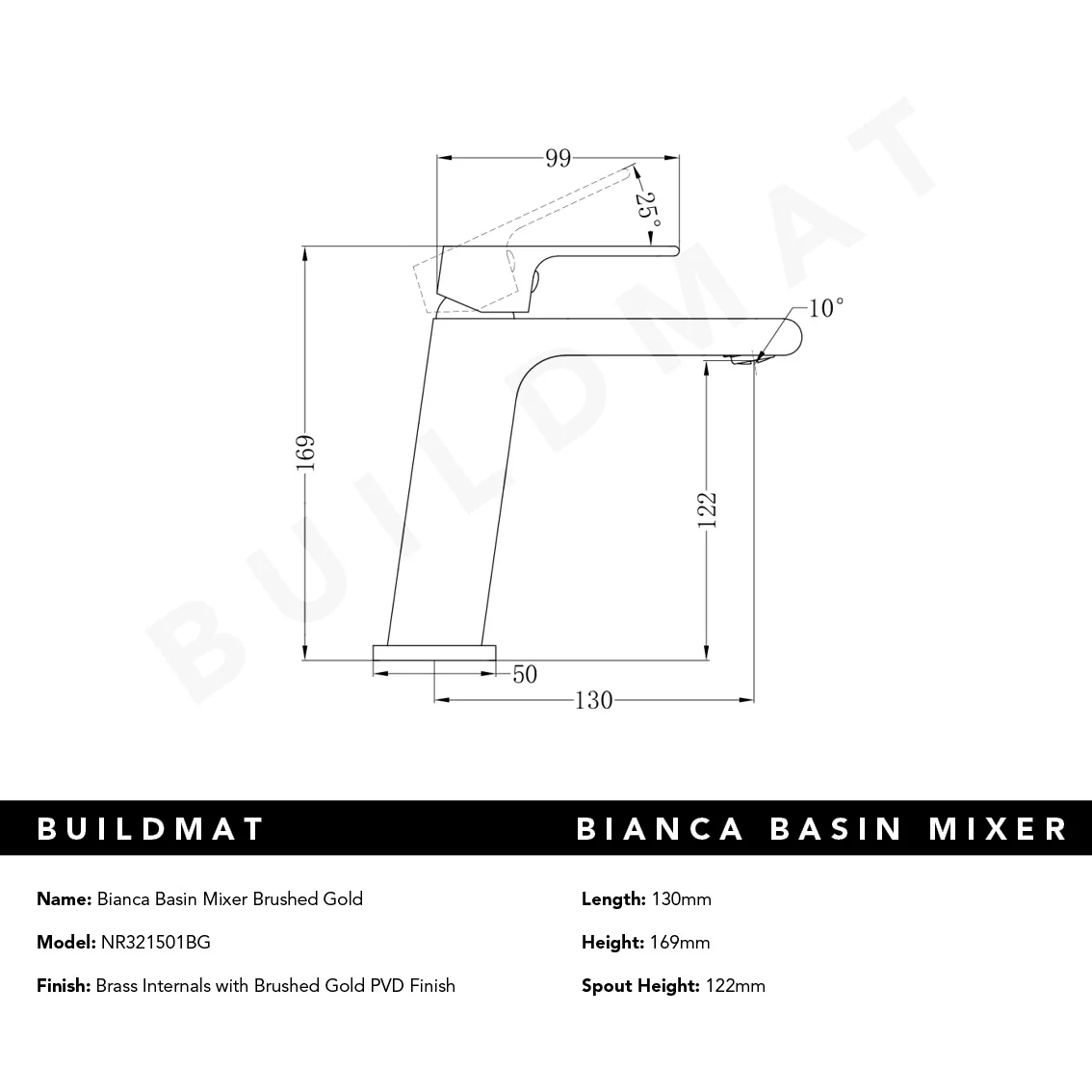 Nero Bianca Basin Mixer Brushed Gold - Image 5