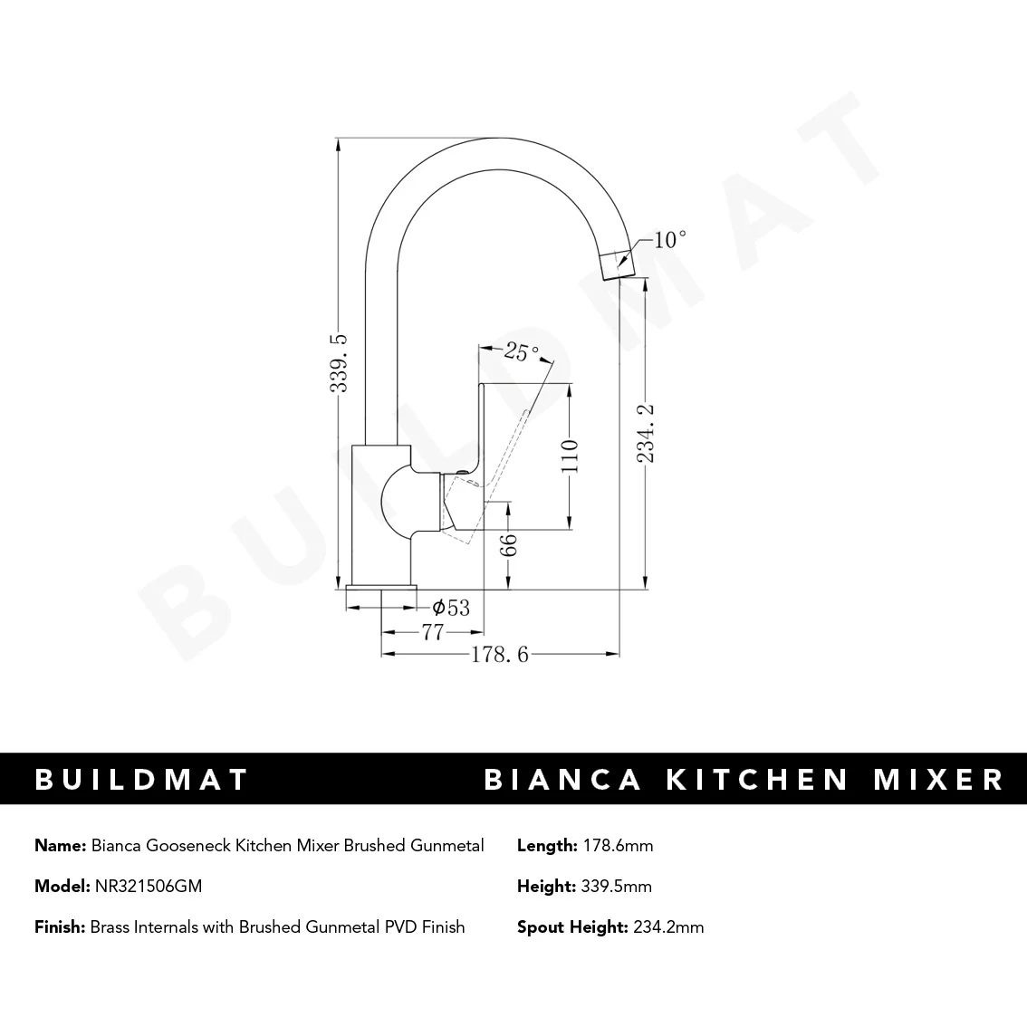 Nero Bianca Kitchen Mixer Gooseneck Spout Gunmetal - Image 5