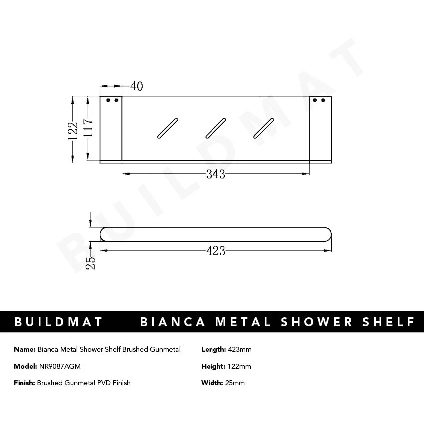 Nero Bianca Metal Shower Shelf Brushed Gunmetal - Image 5