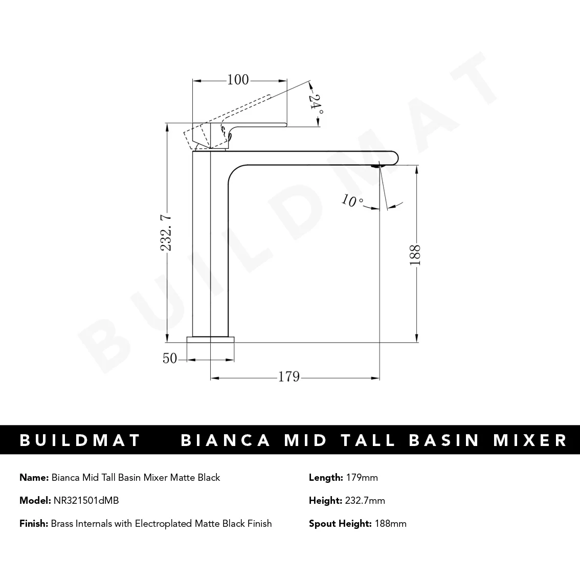 Nero Bianca Mid Tall Basin Mixer Matte Black - Image 5