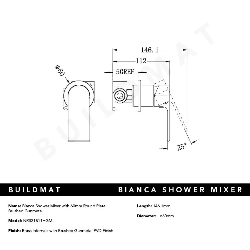 Nero Bianca Shower Mixer with 60mm Round Plate Gunmetal - Image 6